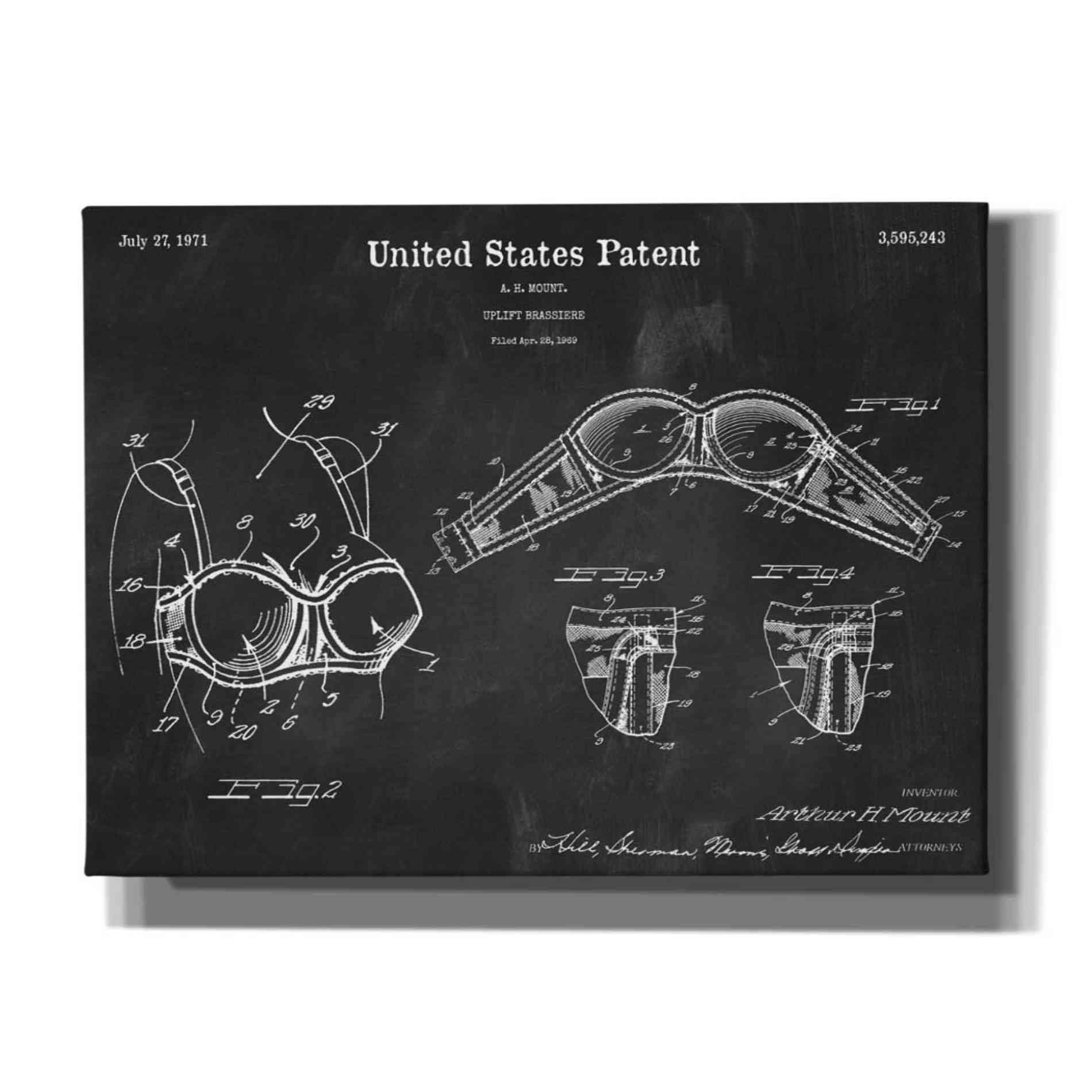 'Push-up Bra Blueprint Patent Chalkboard,' Canvas Wall Art,16x12x1.1x0,26x18x1.1x0,34x26x1.74x0,54x40x1.74x0