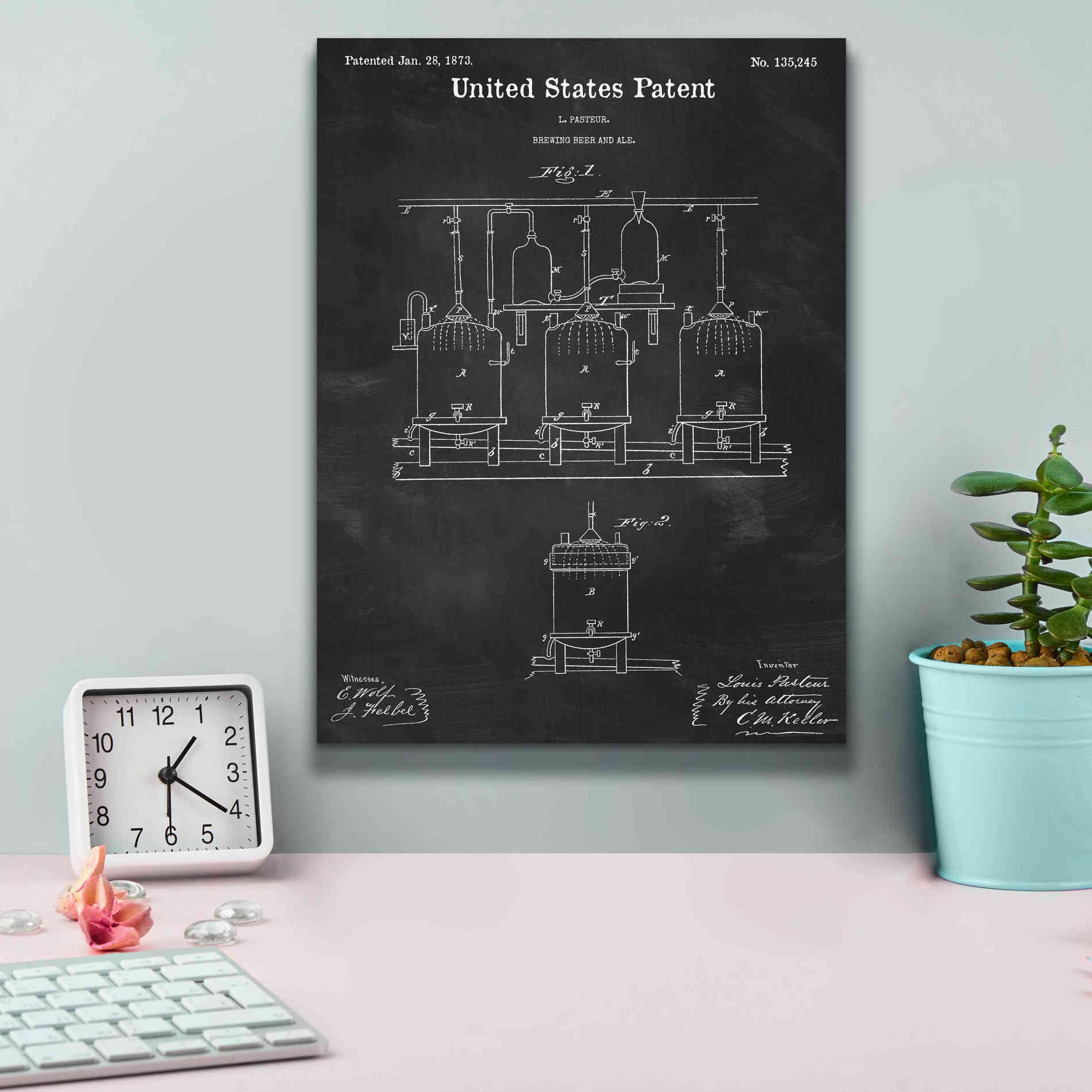 'Brewing Beer and Ale Blueprint Patent Chalkboard,' Canvas Wall Art,12 x 16