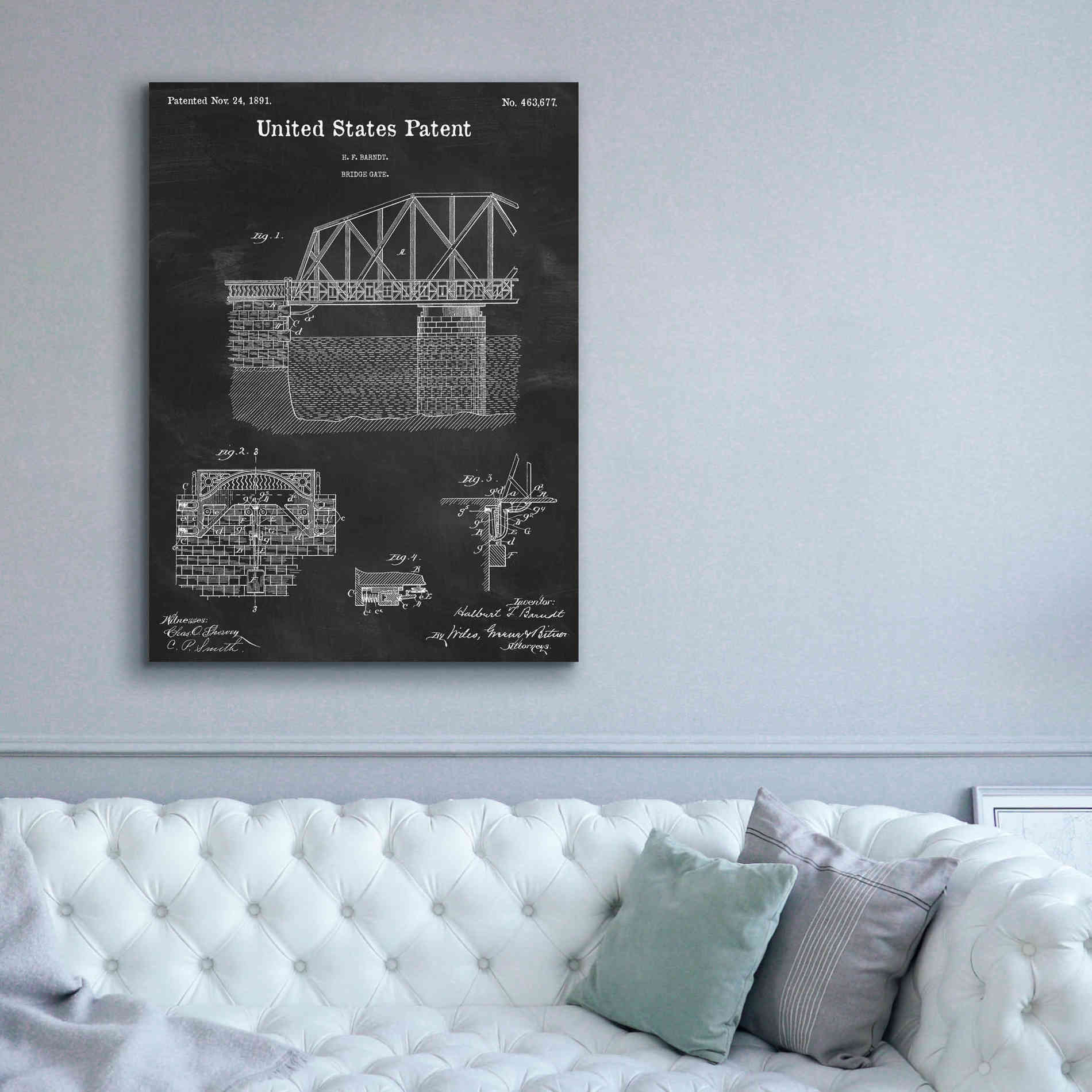 'Bridge Gate Blueprint Patent Chalkboard,' Canvas Wall Art,40 x 54