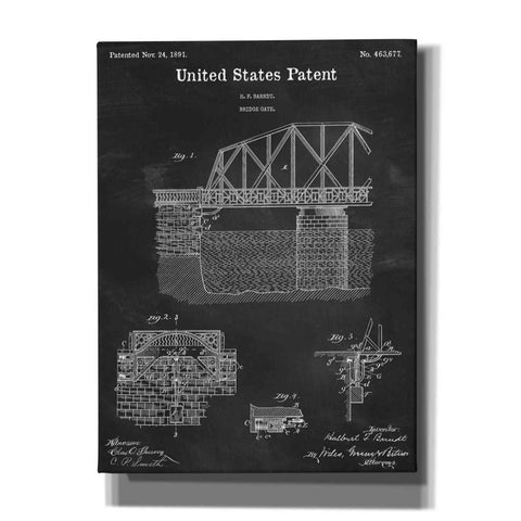Image of 'Bridge Gate Blueprint Patent Chalkboard,' Canvas Wall Art,12x16x1.1x0,18x26x1.1x0,26x34x1.74x0,40x54x1.74x0