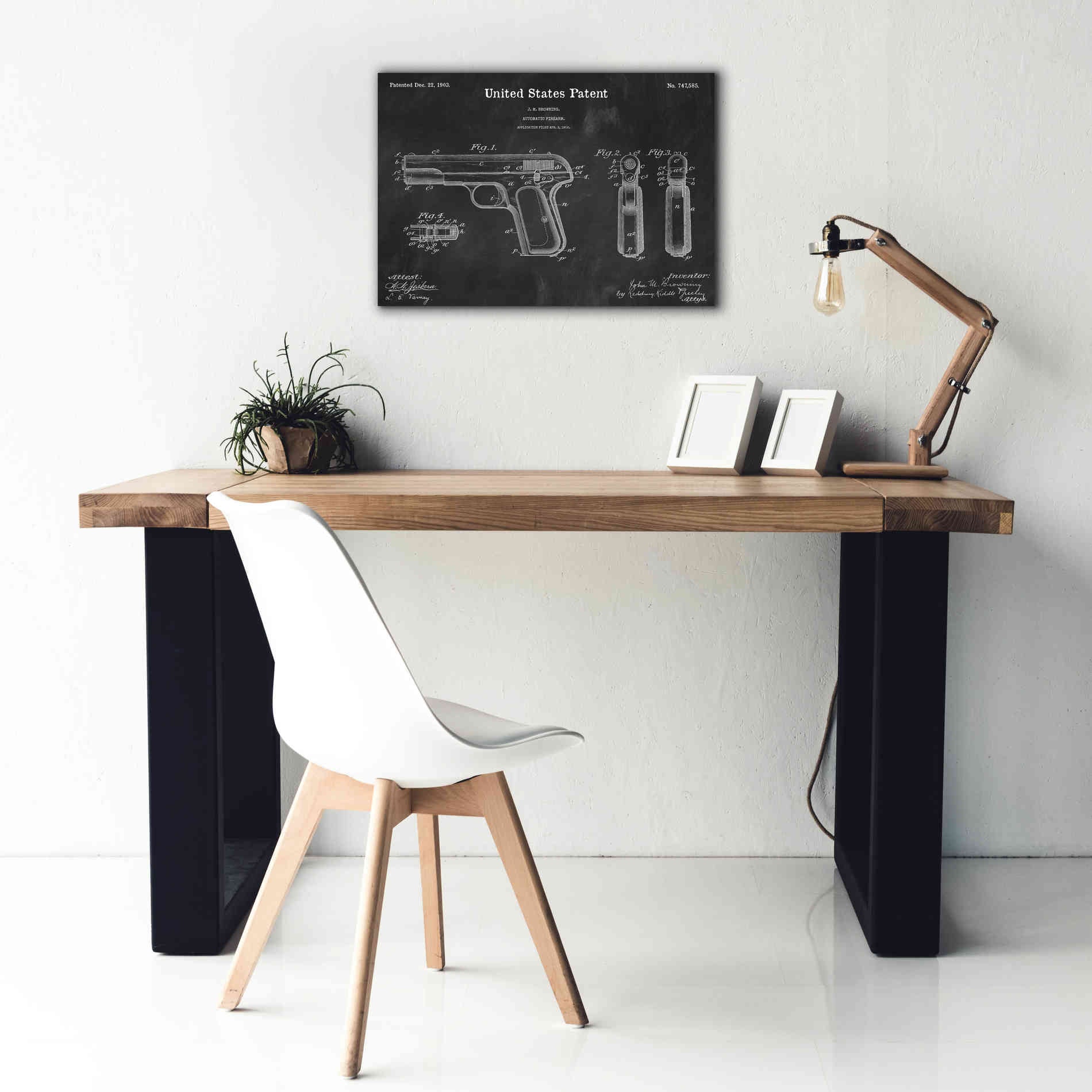 'Pistol Blueprint Patent Chalkboard,' Canvas Wall Art,26 x 18