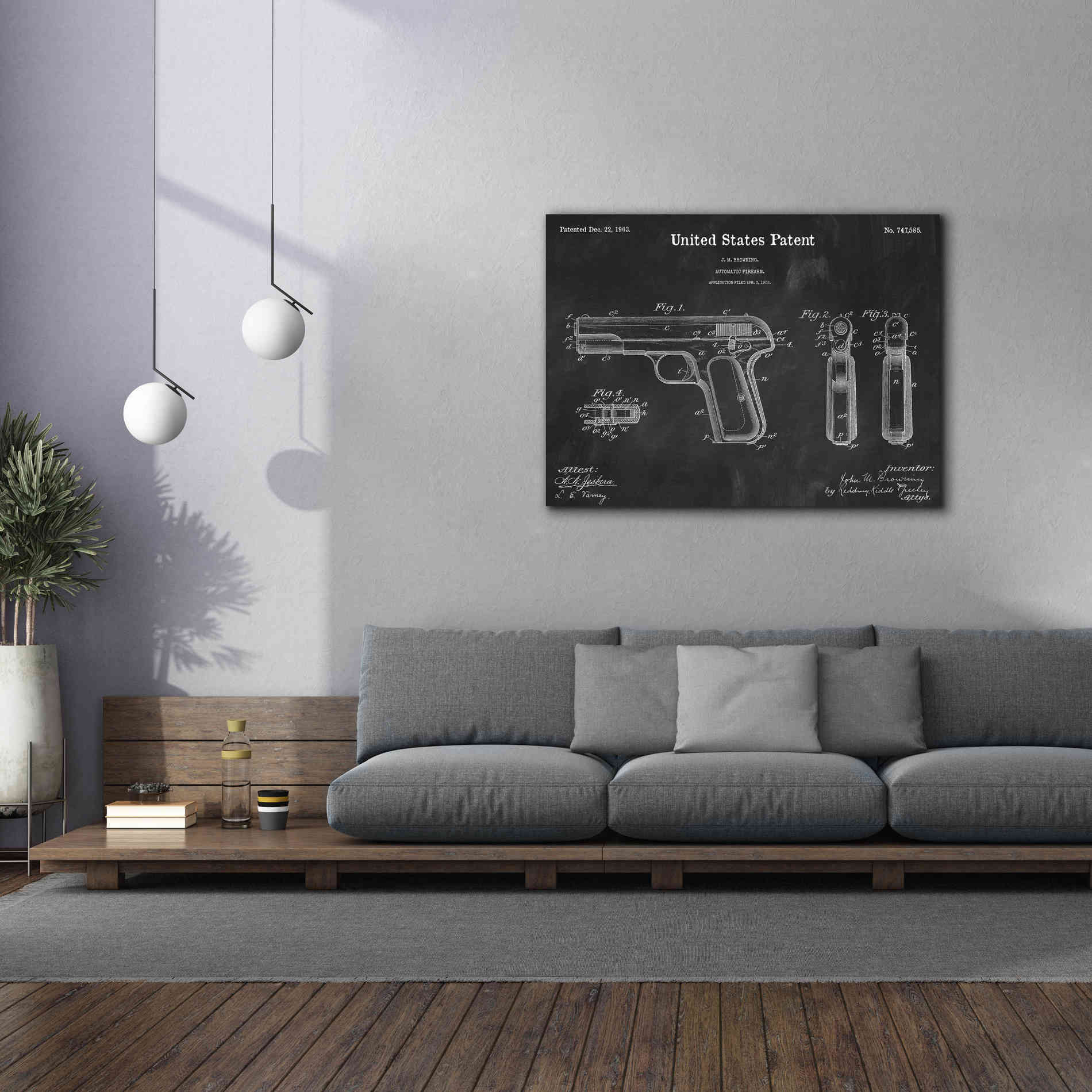 'Pistol Blueprint Patent Chalkboard,' Canvas Wall Art,54 x 40