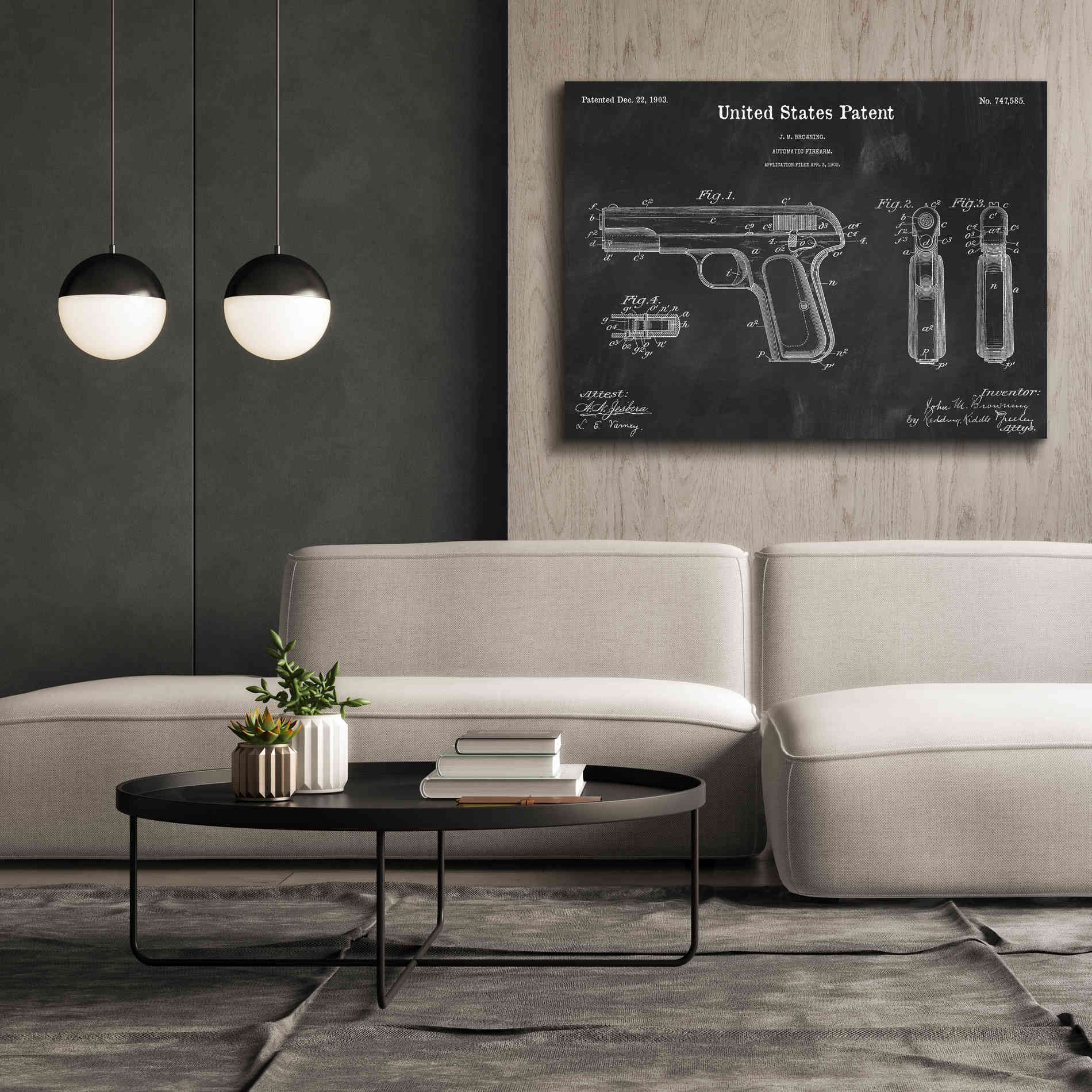 'Pistol Blueprint Patent Chalkboard,' Canvas Wall Art,54 x 40