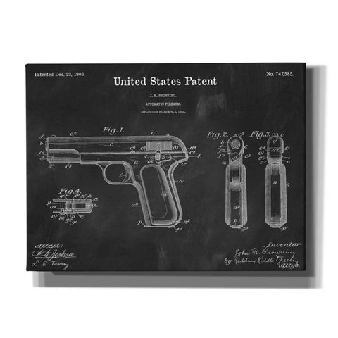 Image of 'Pistol Blueprint Patent Chalkboard,' Canvas Wall Art,16x12x1.1x0,26x18x1.1x0,34x26x1.74x0,54x40x1.74x0