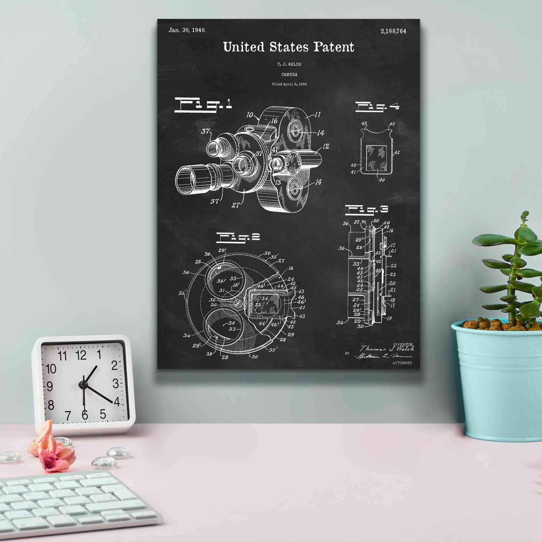 'Film Camera Blueprint Patent Chalkboard,' Canvas Wall Art,12 x 16