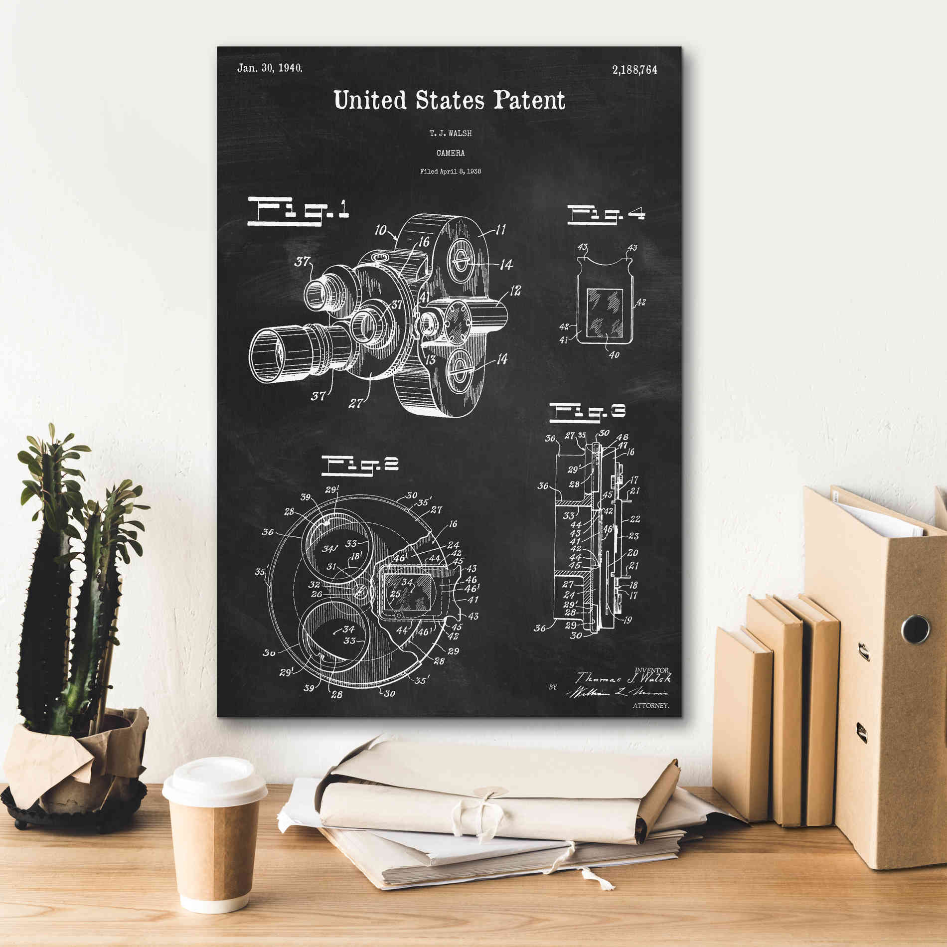 'Film Camera Blueprint Patent Chalkboard,' Canvas Wall Art,18 x 26