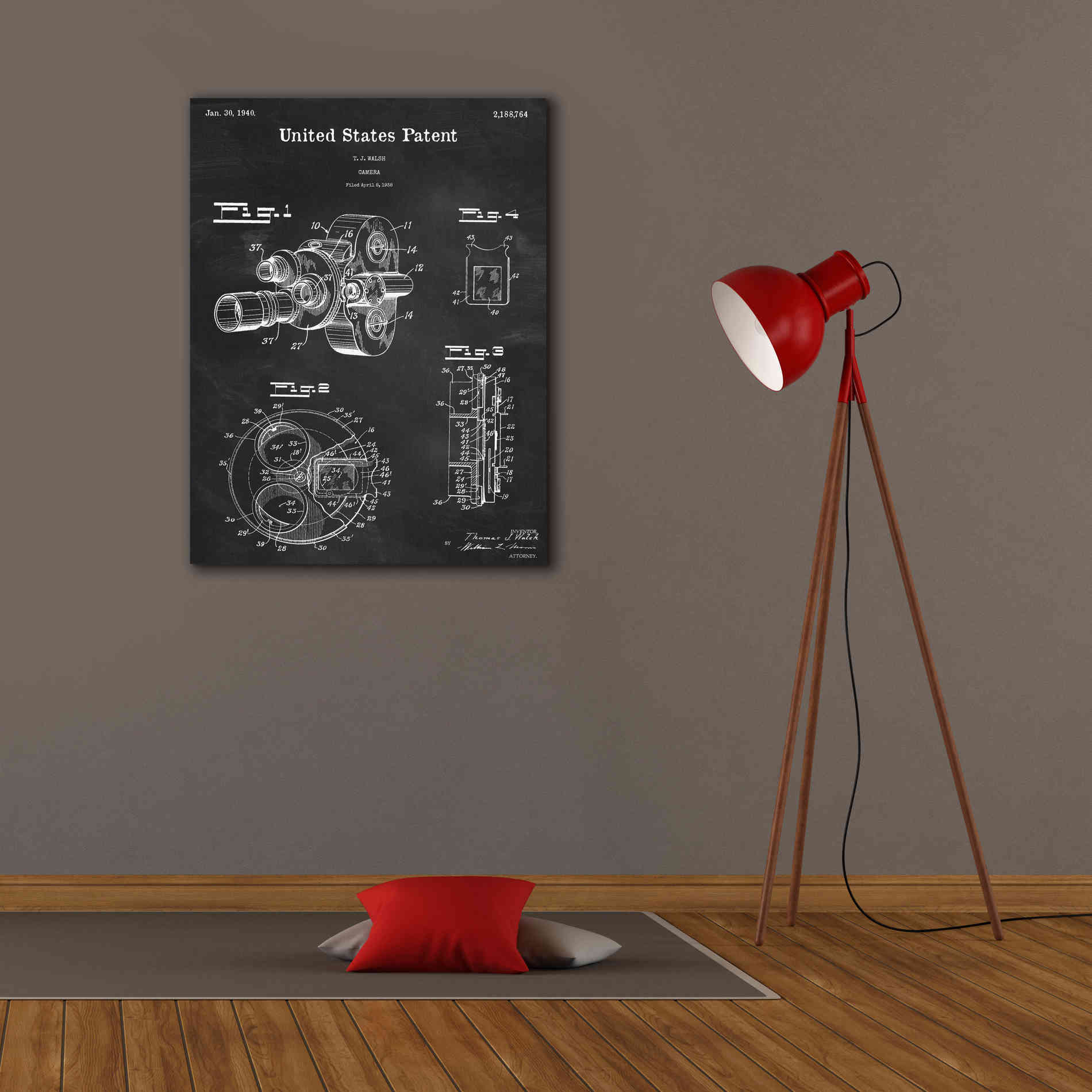 'Film Camera Blueprint Patent Chalkboard,' Canvas Wall Art,26 x 34