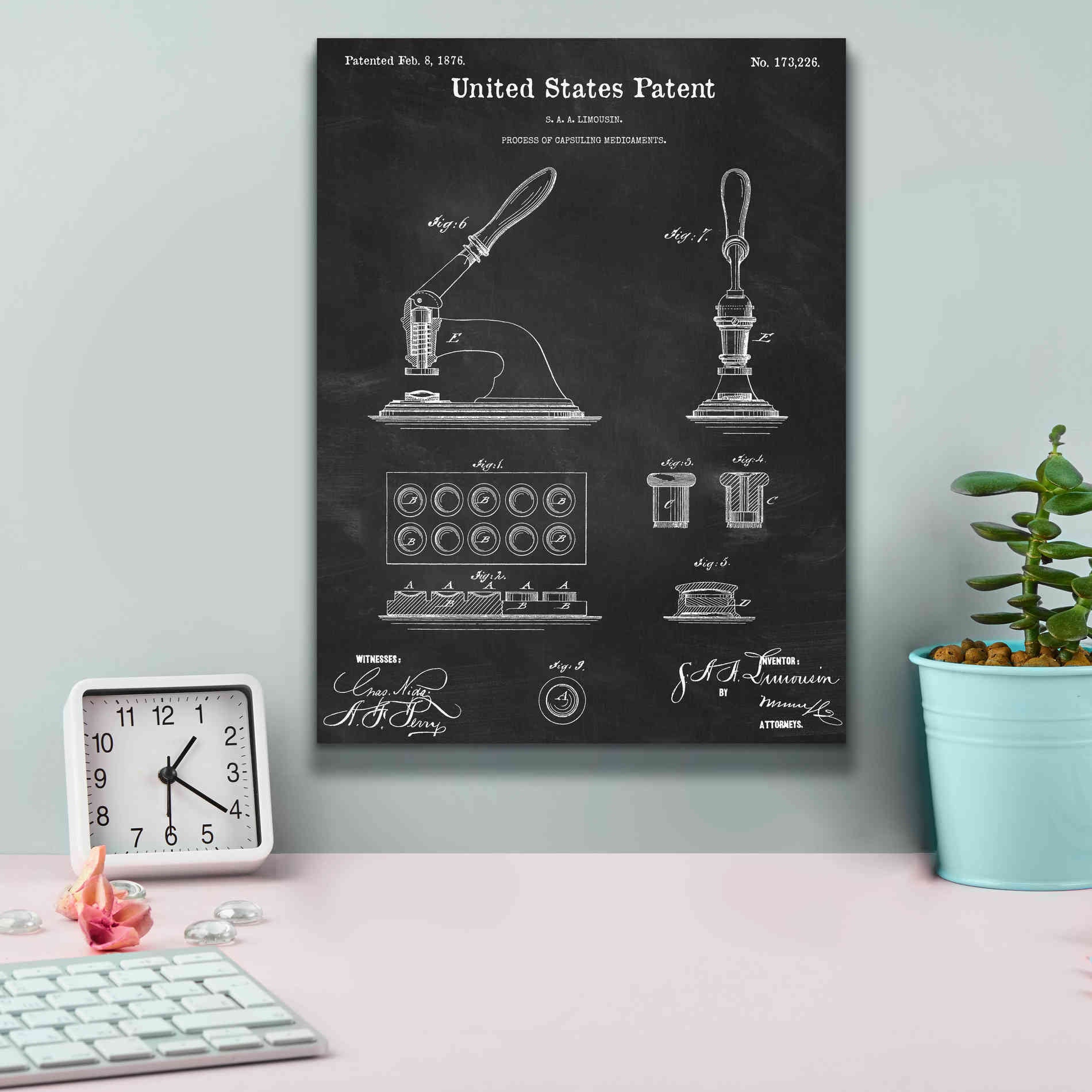 'Capsuling Medicine Blueprint Patent Chalkboard,' Canvas Wall Art,12 x 16