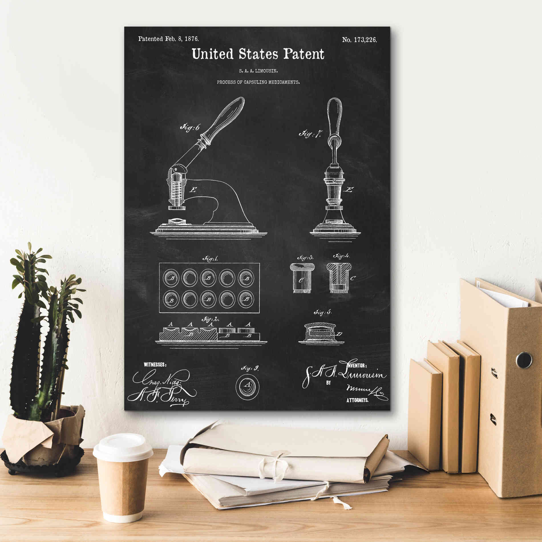 'Capsuling Medicine Blueprint Patent Chalkboard,' Canvas Wall Art,18 x 26