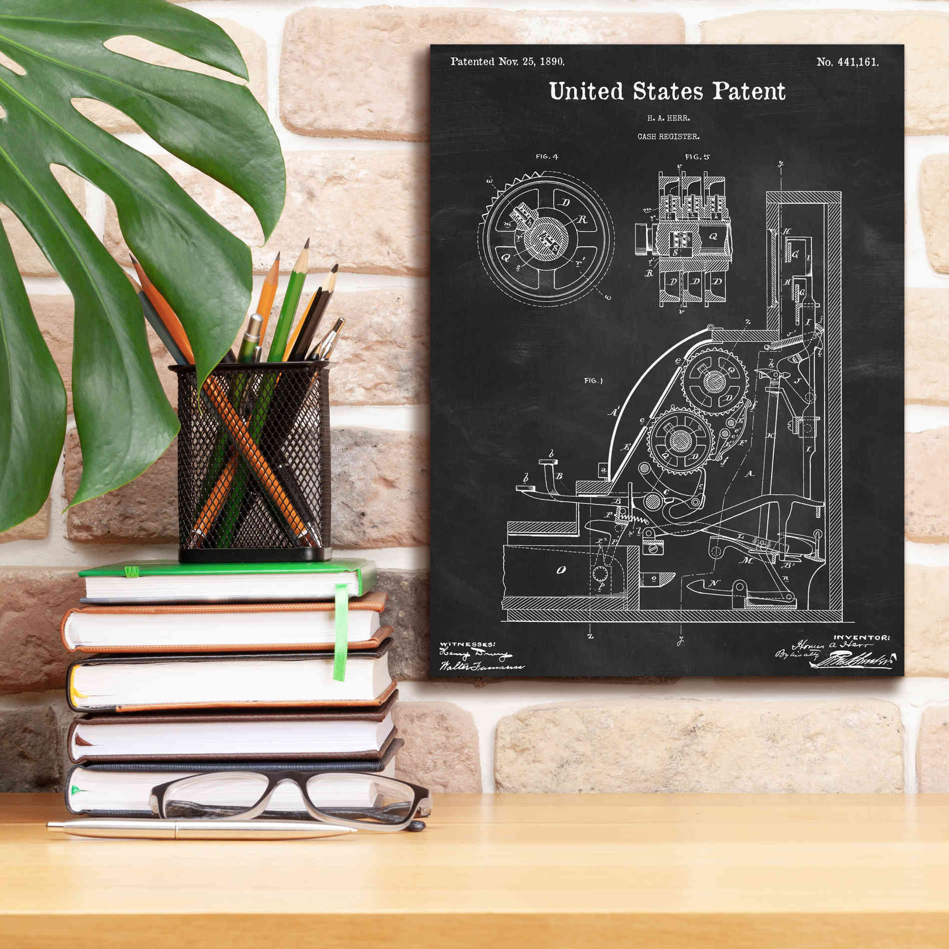 'Cash Register Blueprint Patent Chalkboard,' Canvas Wall Art,12 x 16
