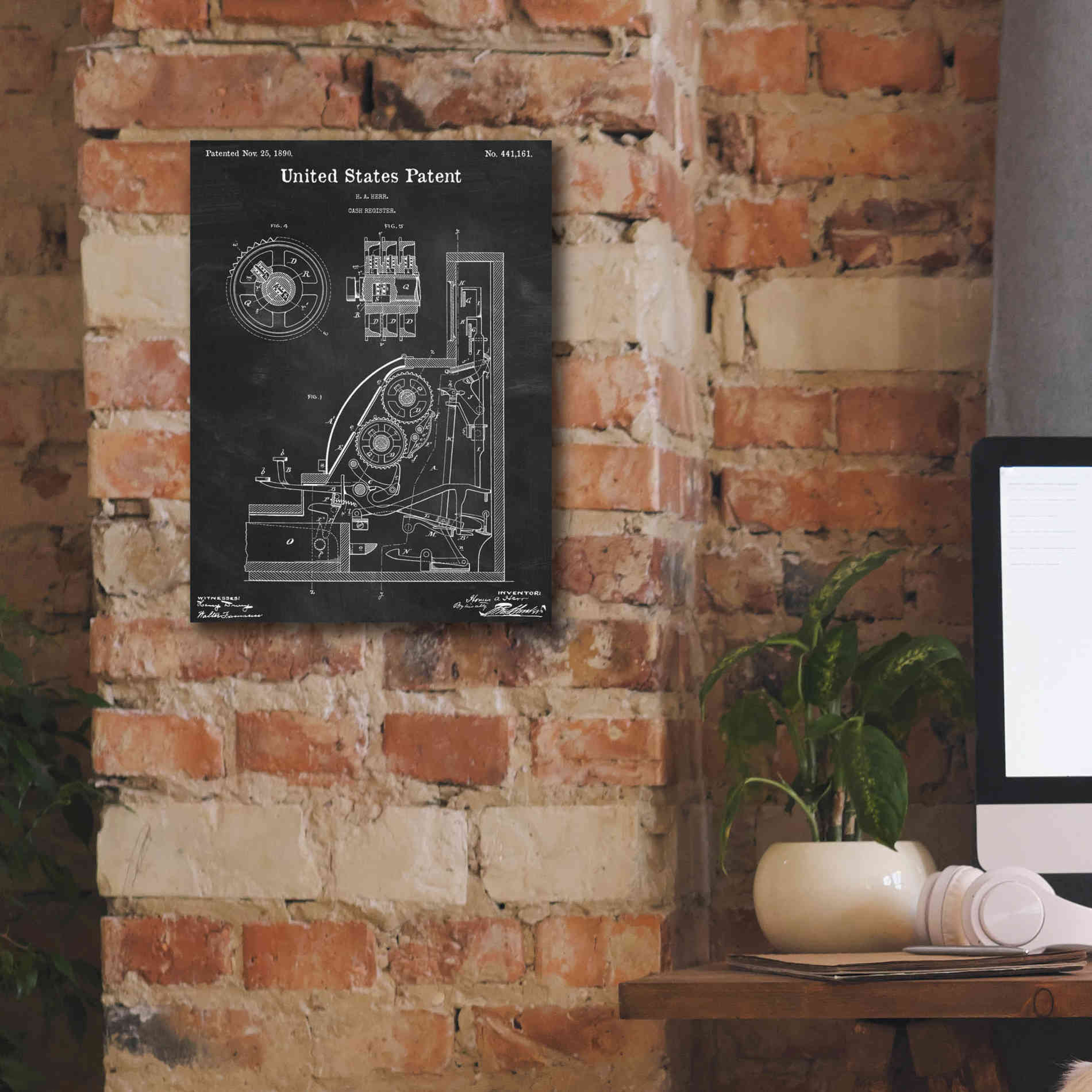 'Cash Register Blueprint Patent Chalkboard,' Canvas Wall Art,12 x 16