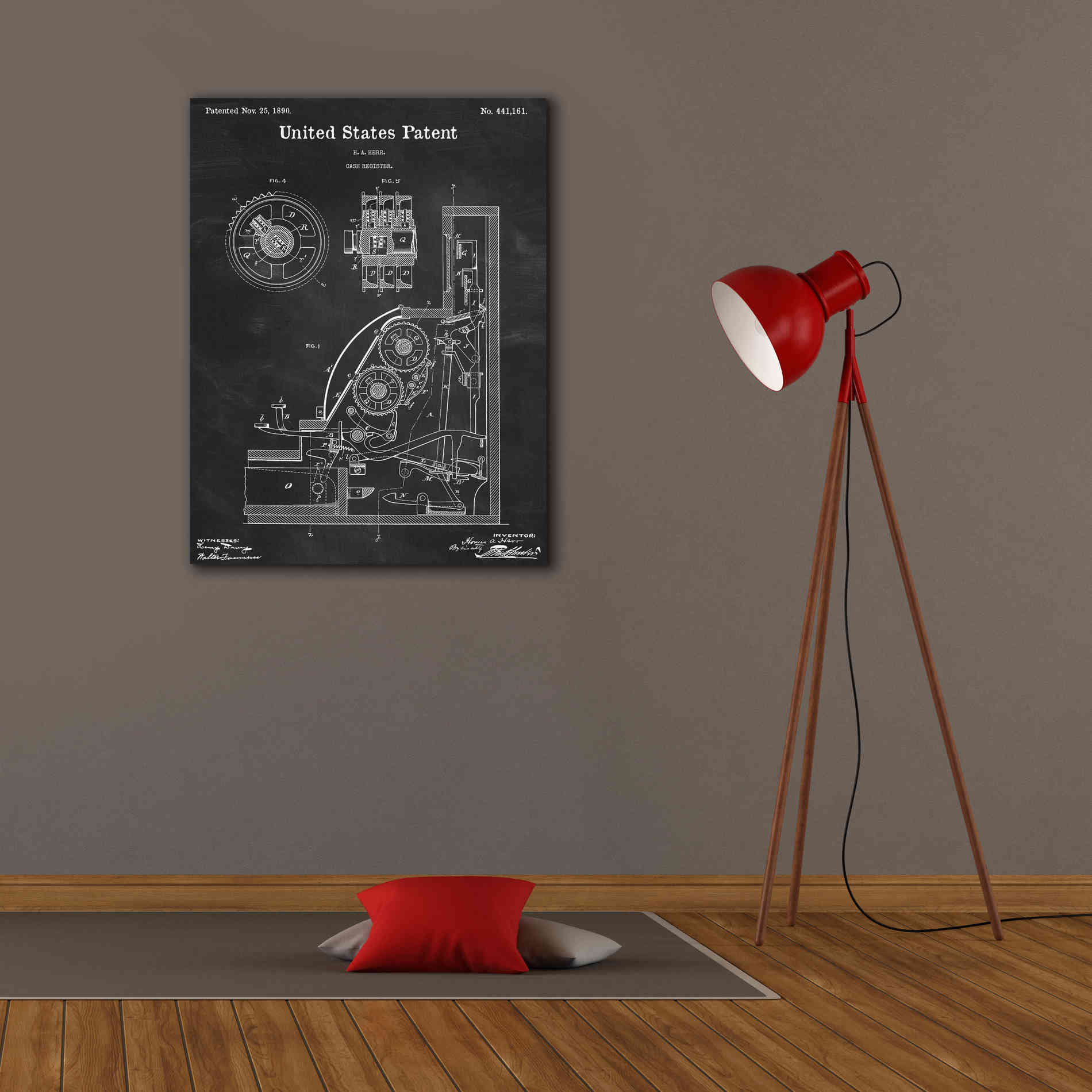 'Cash Register Blueprint Patent Chalkboard,' Canvas Wall Art,26 x 34