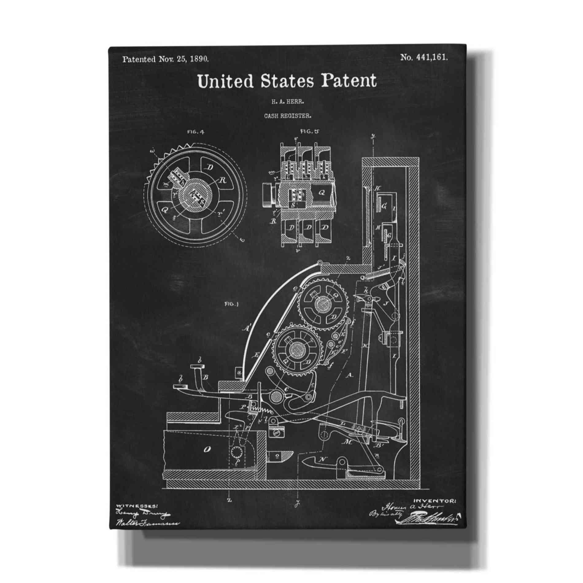 'Cash Register Blueprint Patent Chalkboard,' Canvas Wall Art,12x16x1.1x0,18x26x1.1x0,26x34x1.74x0,40x54x1.74x0