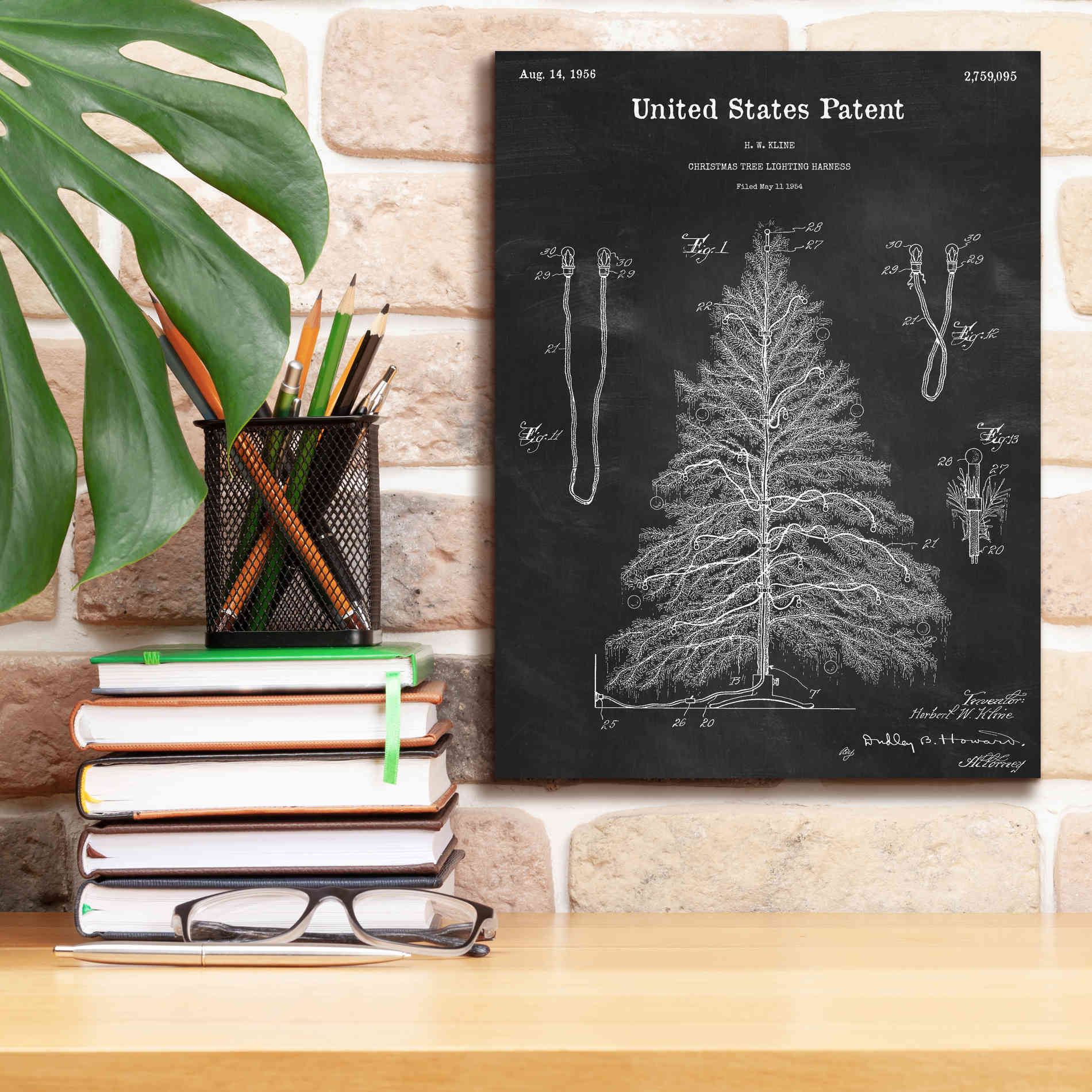 'Artificial Christmas Tree Blueprint Patent Chalkboard,' Canvas Wall Art,12 x 16