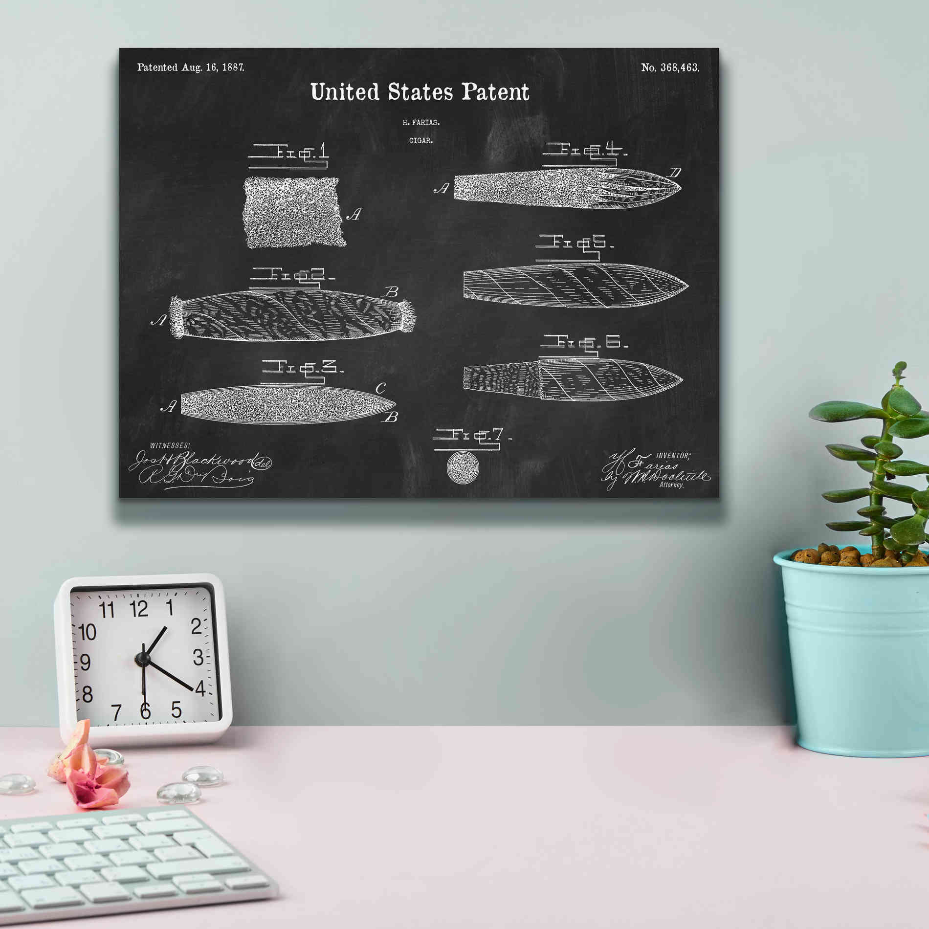 'Cigar Blueprint Patent Chalkboard,' Canvas Wall Art,16 x 12