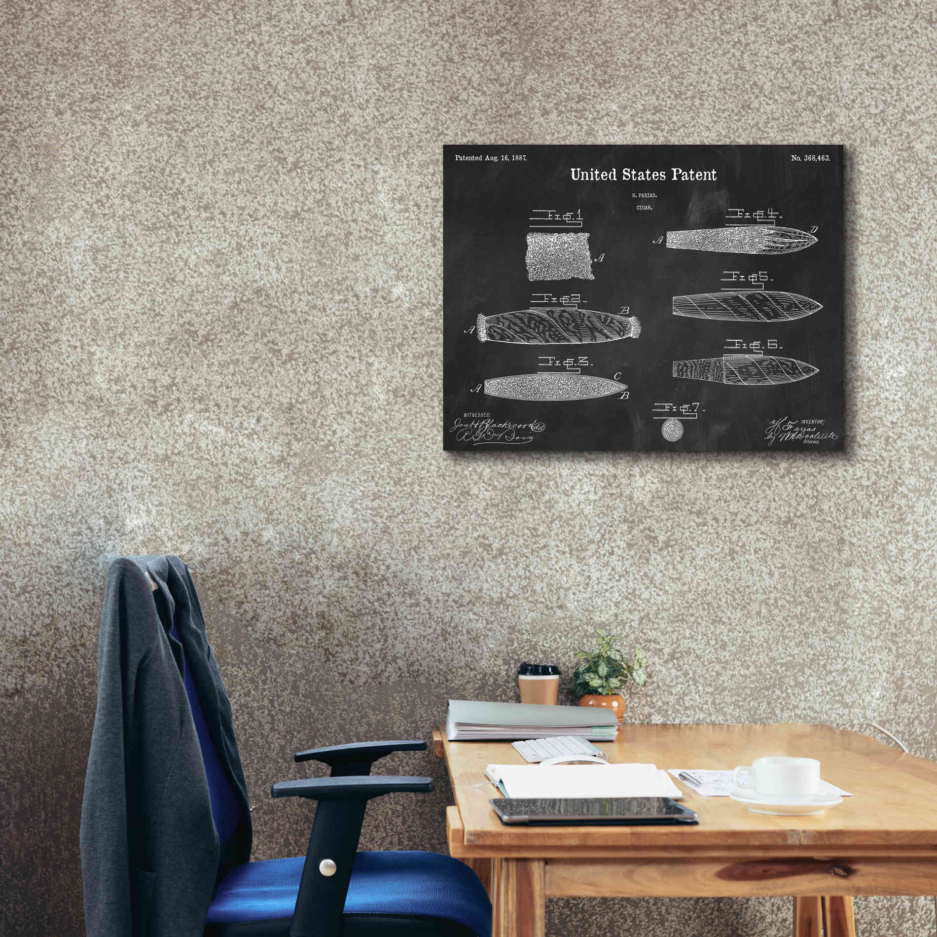 'Cigar Blueprint Patent Chalkboard,' Canvas Wall Art,34 x 26