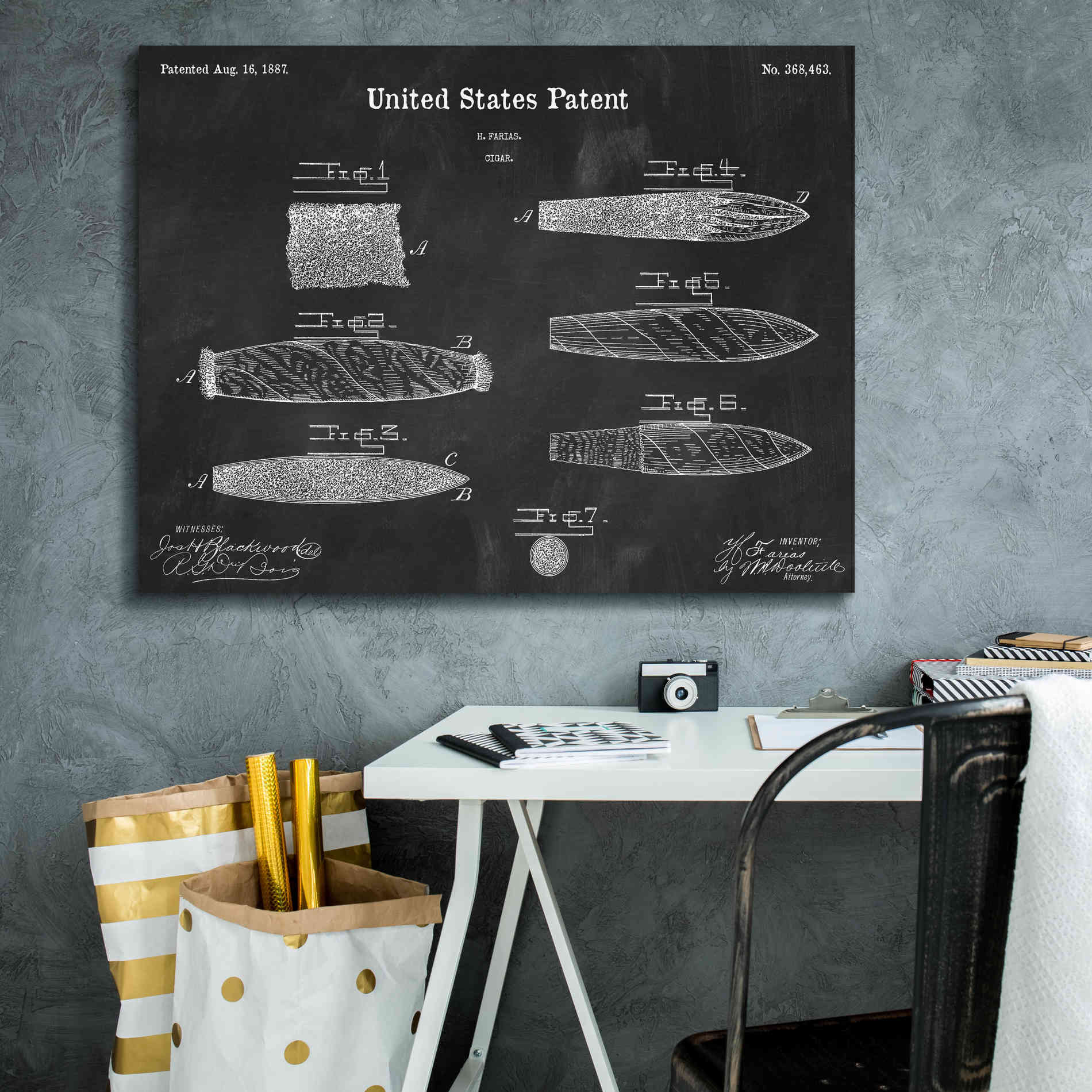 'Cigar Blueprint Patent Chalkboard,' Canvas Wall Art,34 x 26