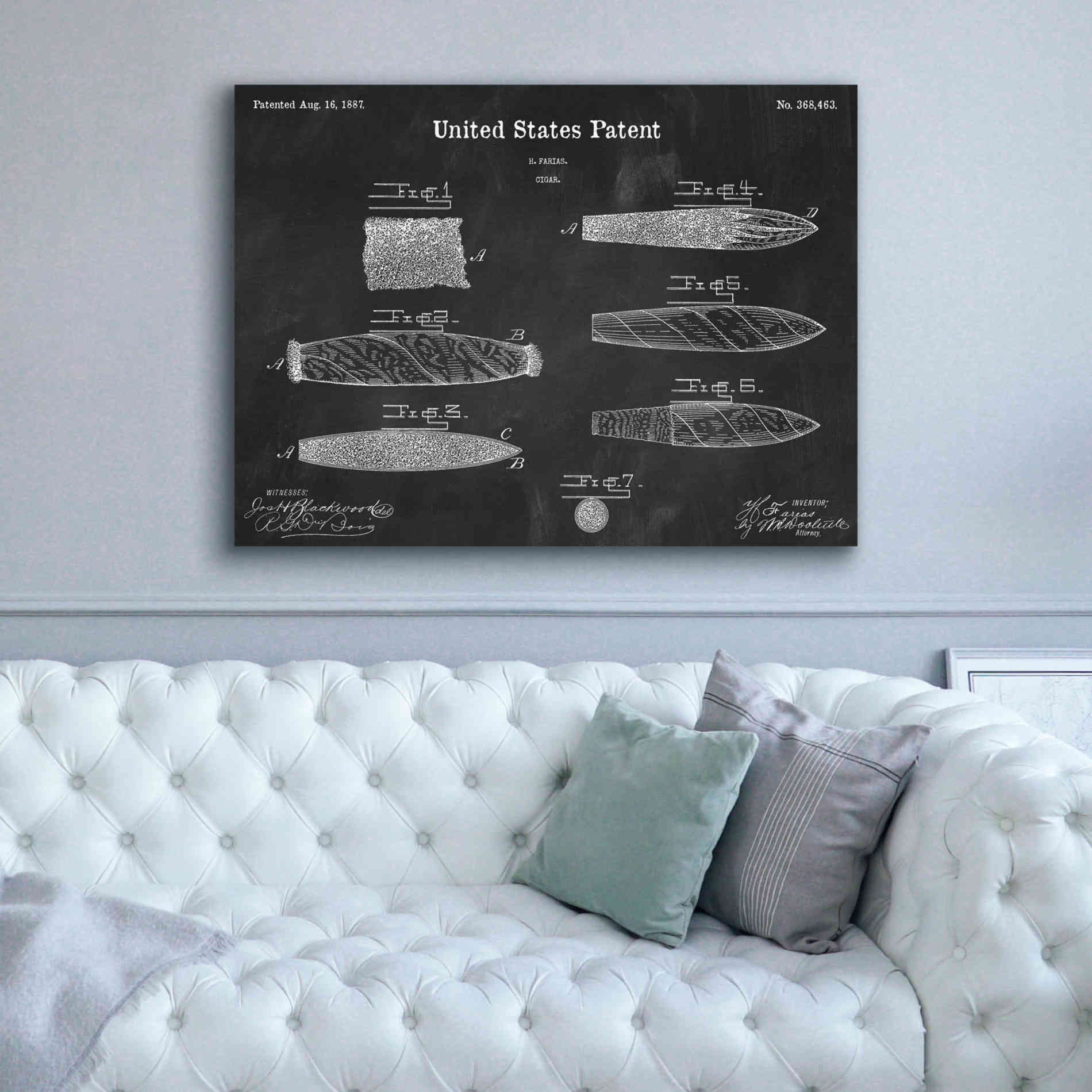 'Cigar Blueprint Patent Chalkboard,' Canvas Wall Art,54 x 40