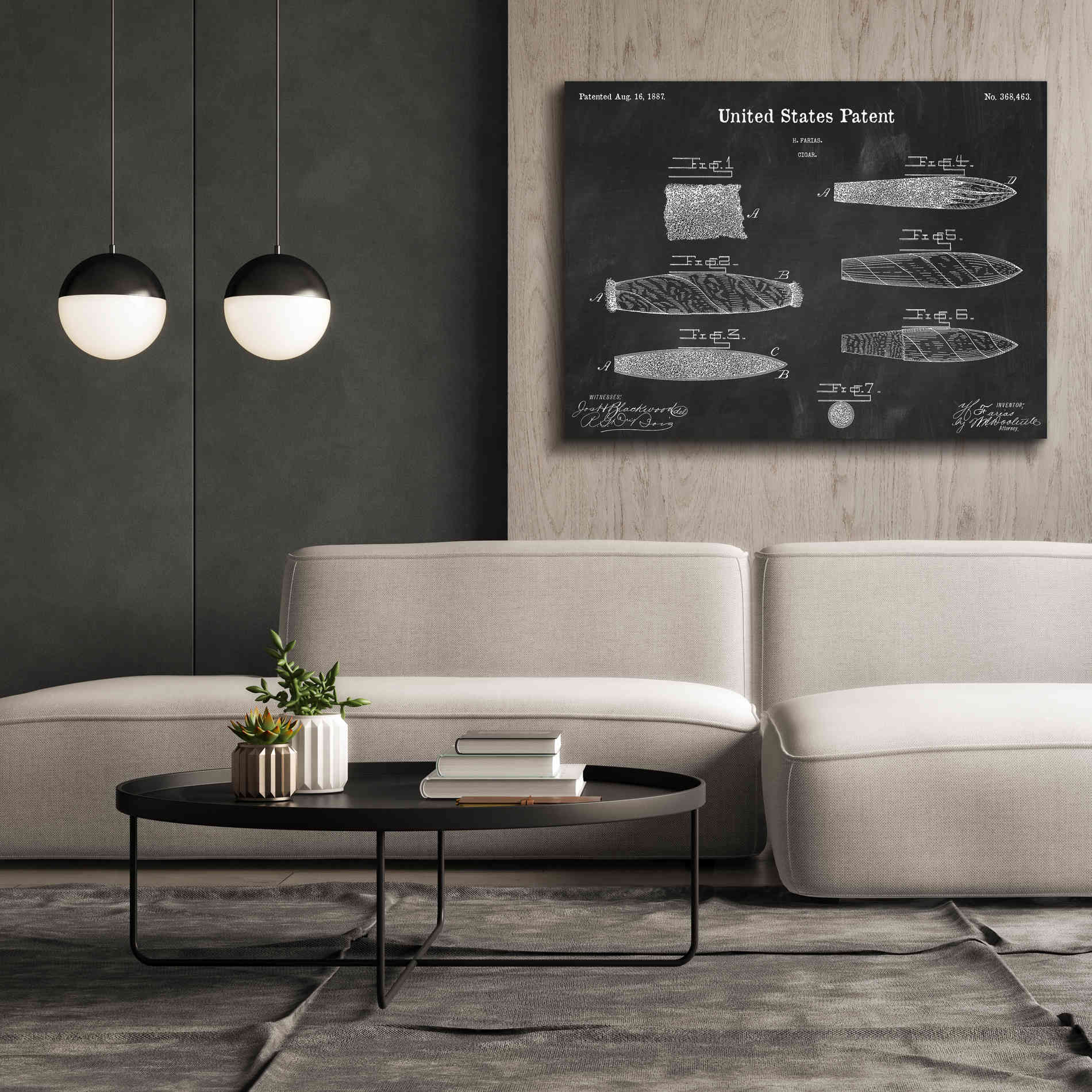 'Cigar Blueprint Patent Chalkboard,' Canvas Wall Art,54 x 40