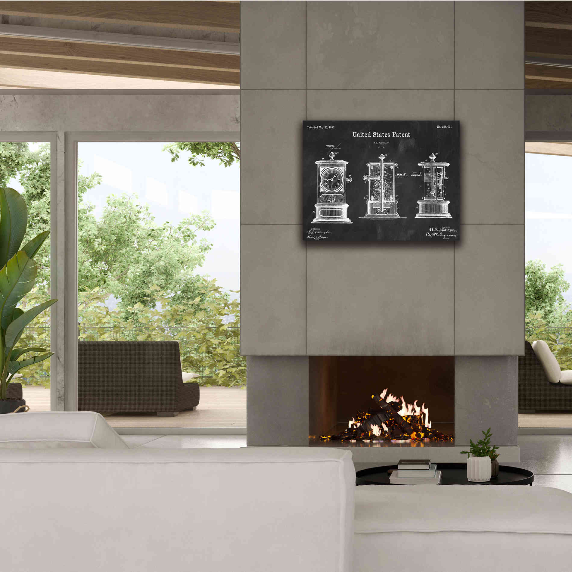 'Clock Blueprint Patent Chalkboard,' Canvas Wall Art,34 x 26