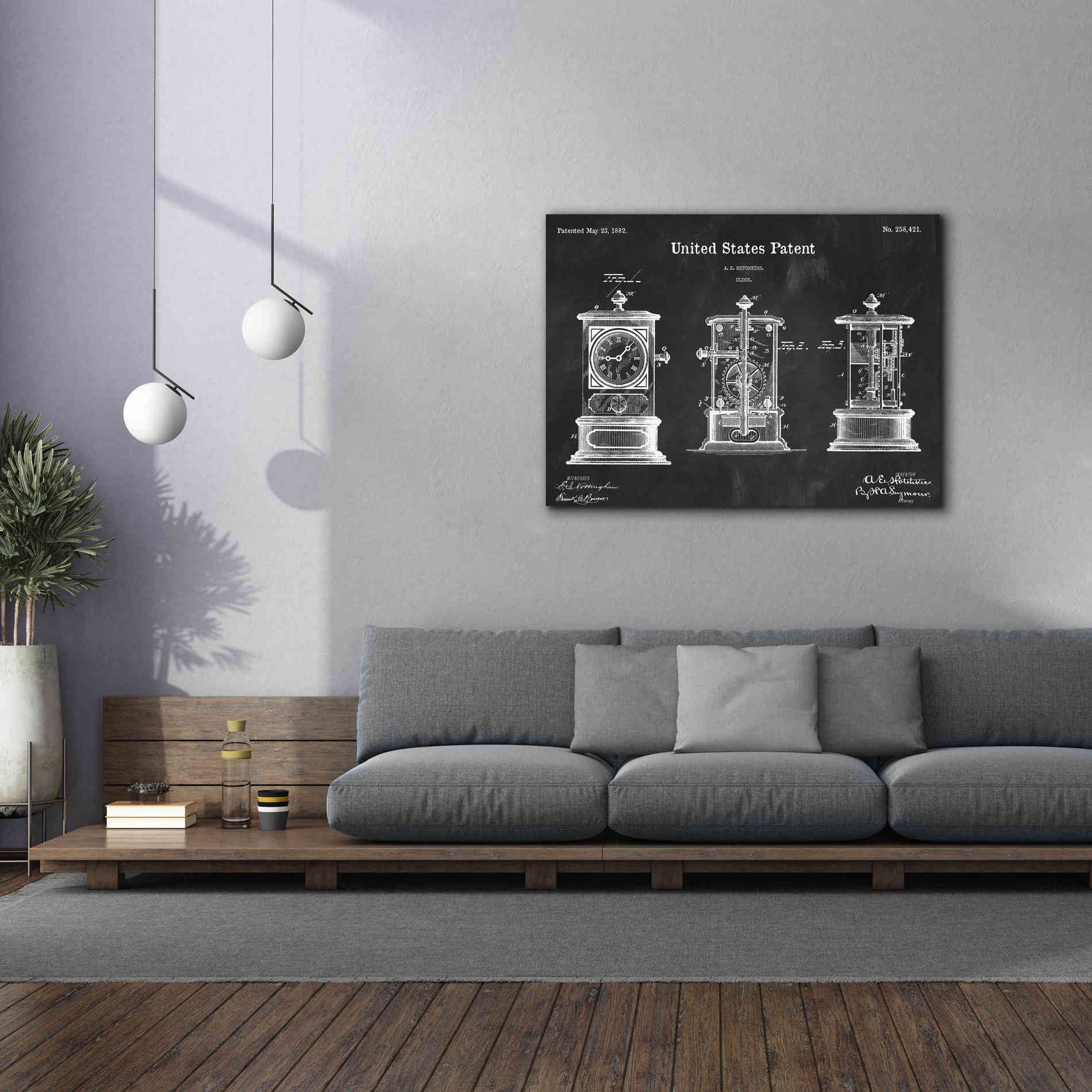 'Clock Blueprint Patent Chalkboard,' Canvas Wall Art,54 x 40