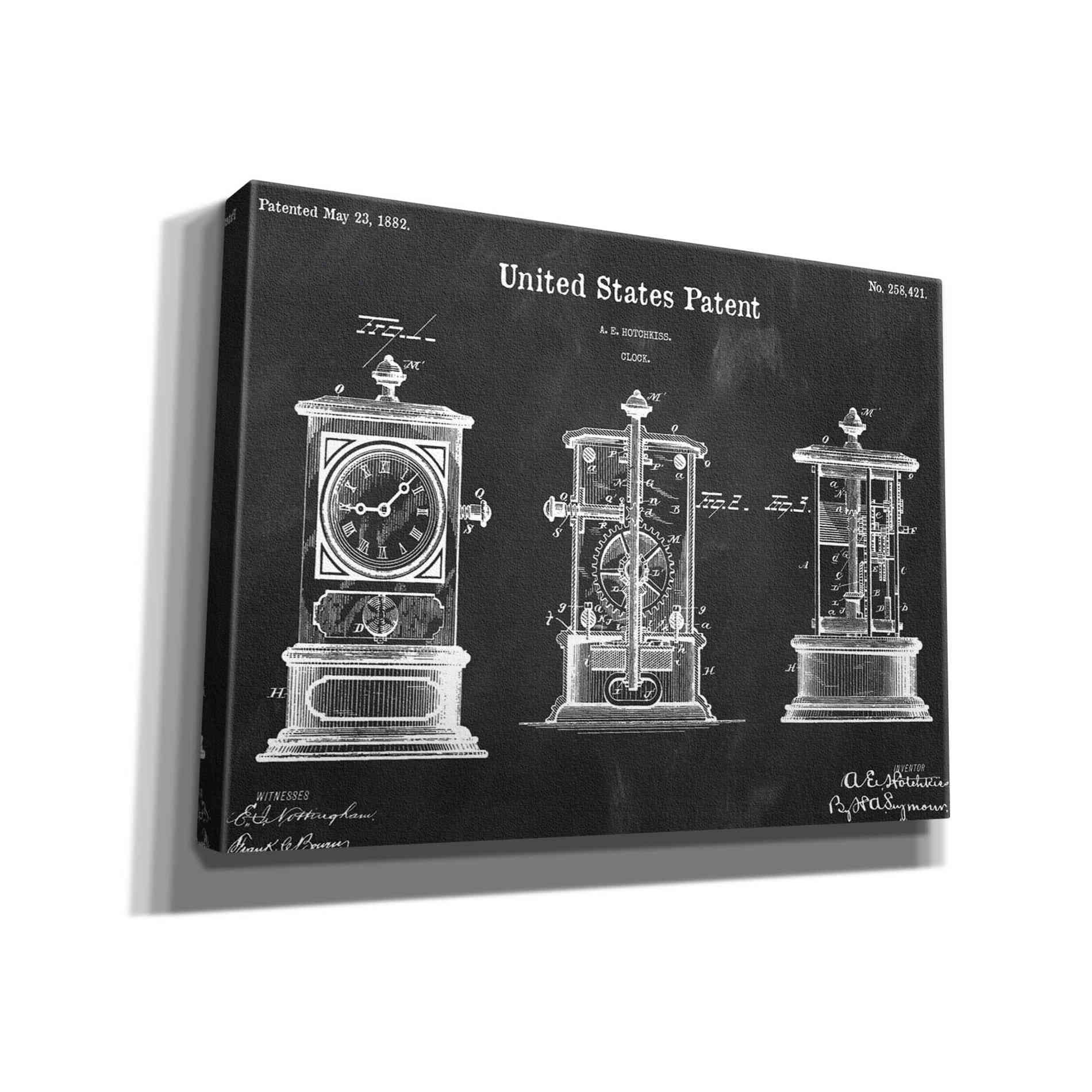 'Clock Blueprint Patent Chalkboard,' Canvas Wall Art,16x12x1.1x0,26x18x1.1x0,34x26x1.74x0,54x40x1.74x0