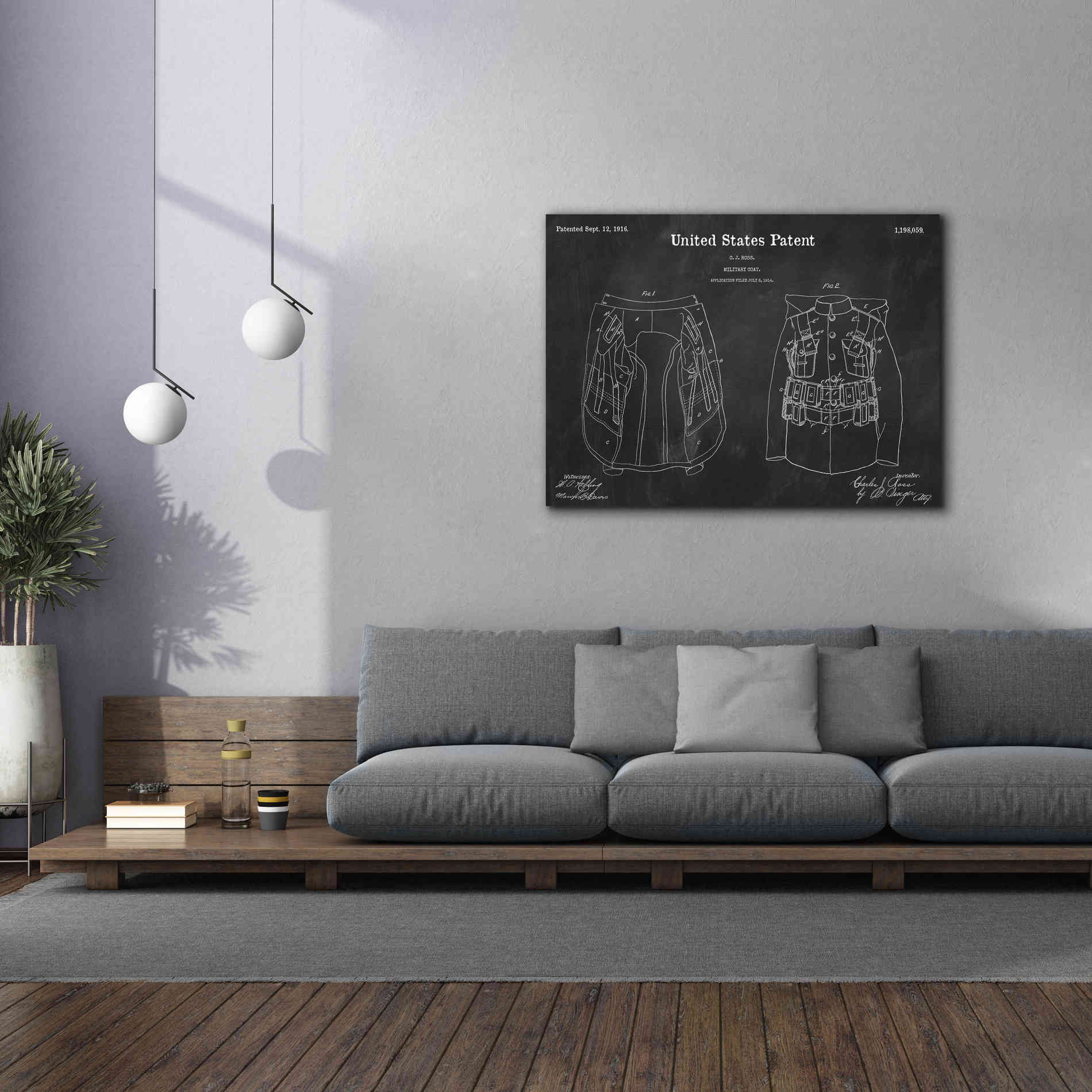 'Military Coat Blueprint Patent Chalkboard,' Canvas Wall Art,54 x 40