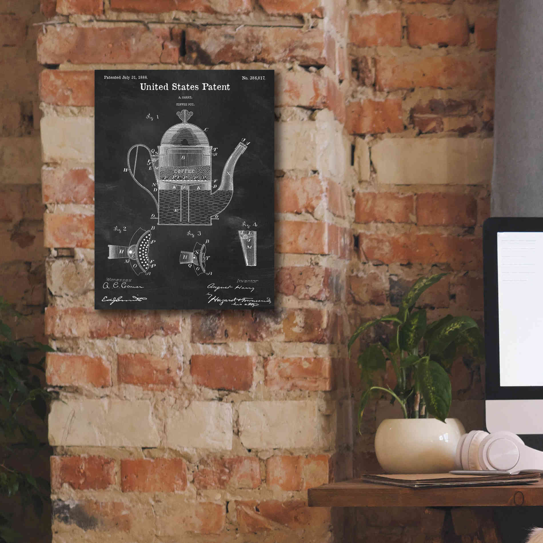 'Coffee Pot Blueprint Patent Chalkboard,' Canvas Wall Art,12 x 16