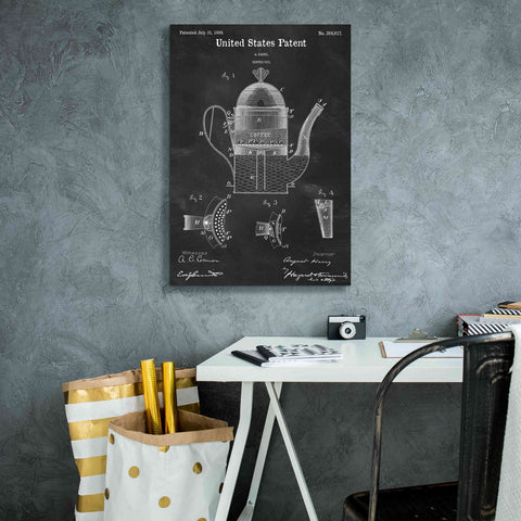 Image of 'Coffee Pot Blueprint Patent Chalkboard,' Canvas Wall Art,18 x 26