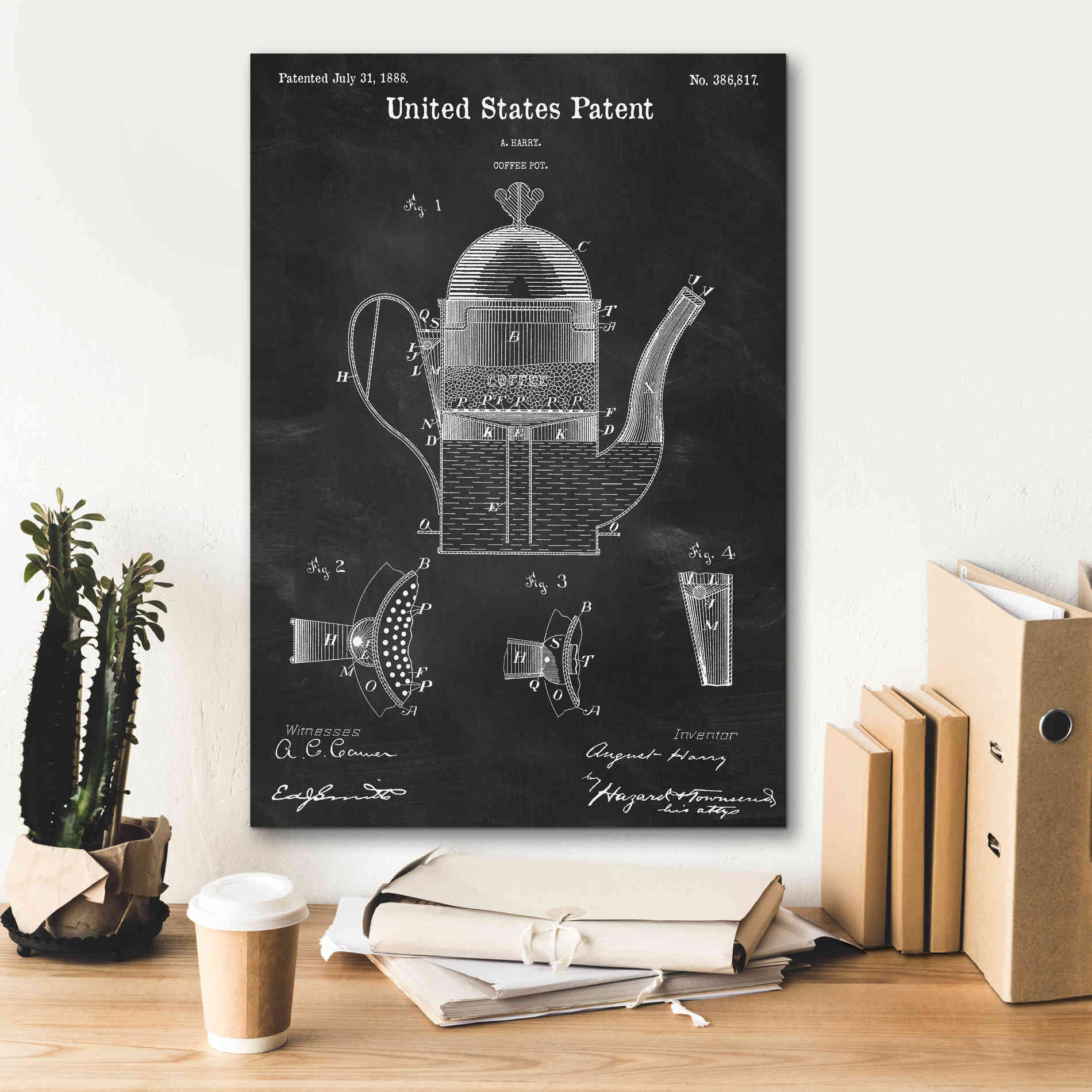 'Coffee Pot Blueprint Patent Chalkboard,' Canvas Wall Art,18 x 26