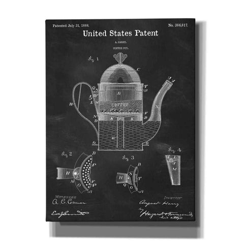 Image of 'Coffee Pot Blueprint Patent Chalkboard,' Canvas Wall Art,12x16x1.1x0,18x26x1.1x0,26x34x1.74x0,40x54x1.74x0