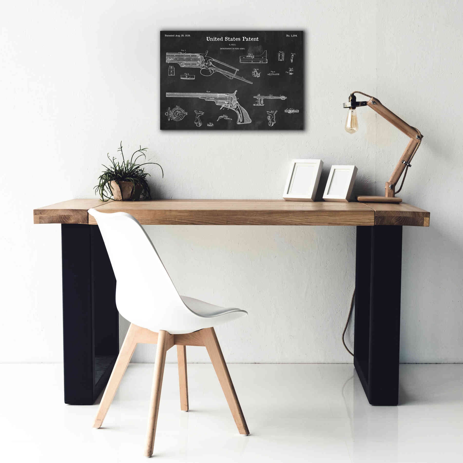 'Colt Revolver Blueprint Patent Chalkboard,' Canvas Wall Art,26 x 18