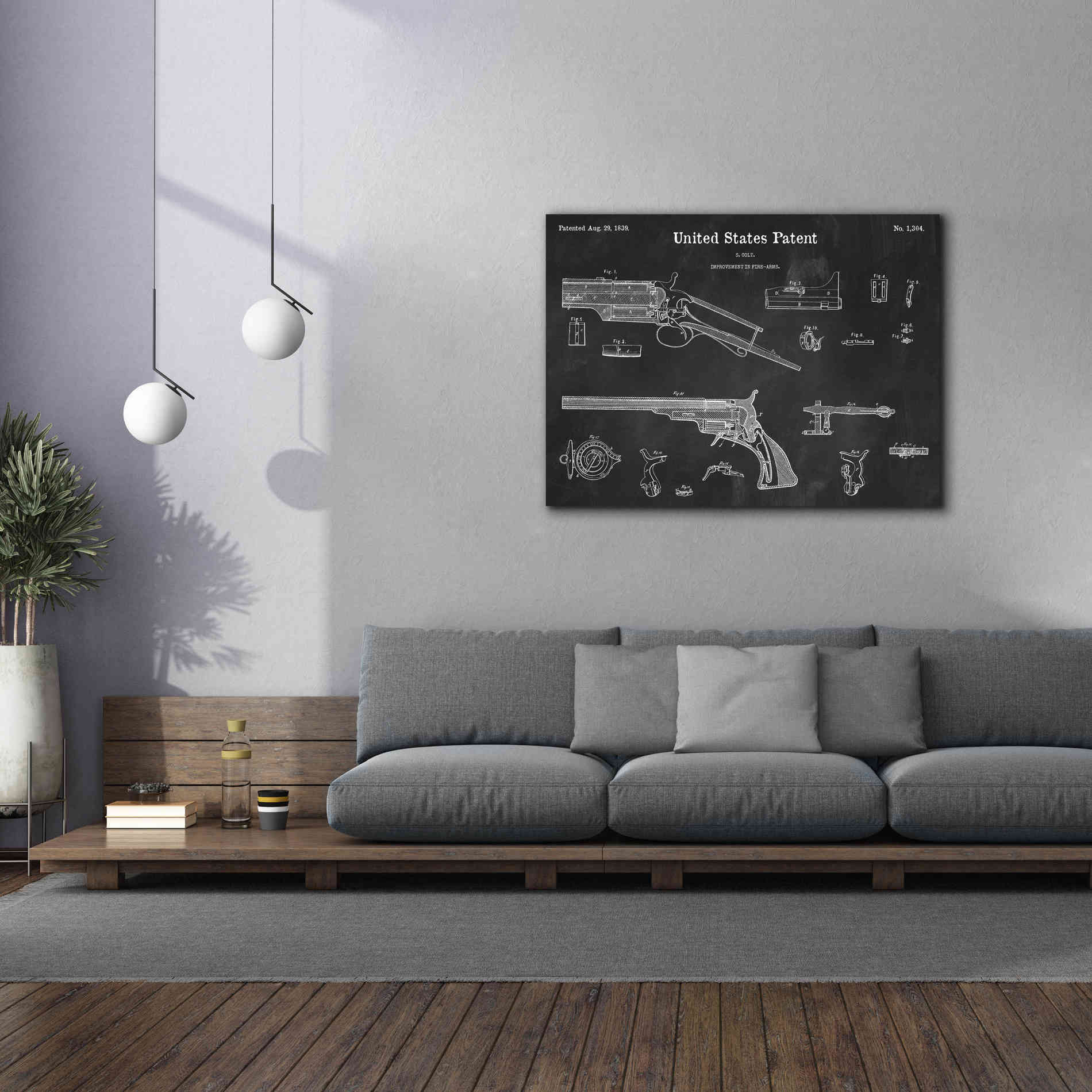 'Colt Revolver Blueprint Patent Chalkboard,' Canvas Wall Art,54 x 40