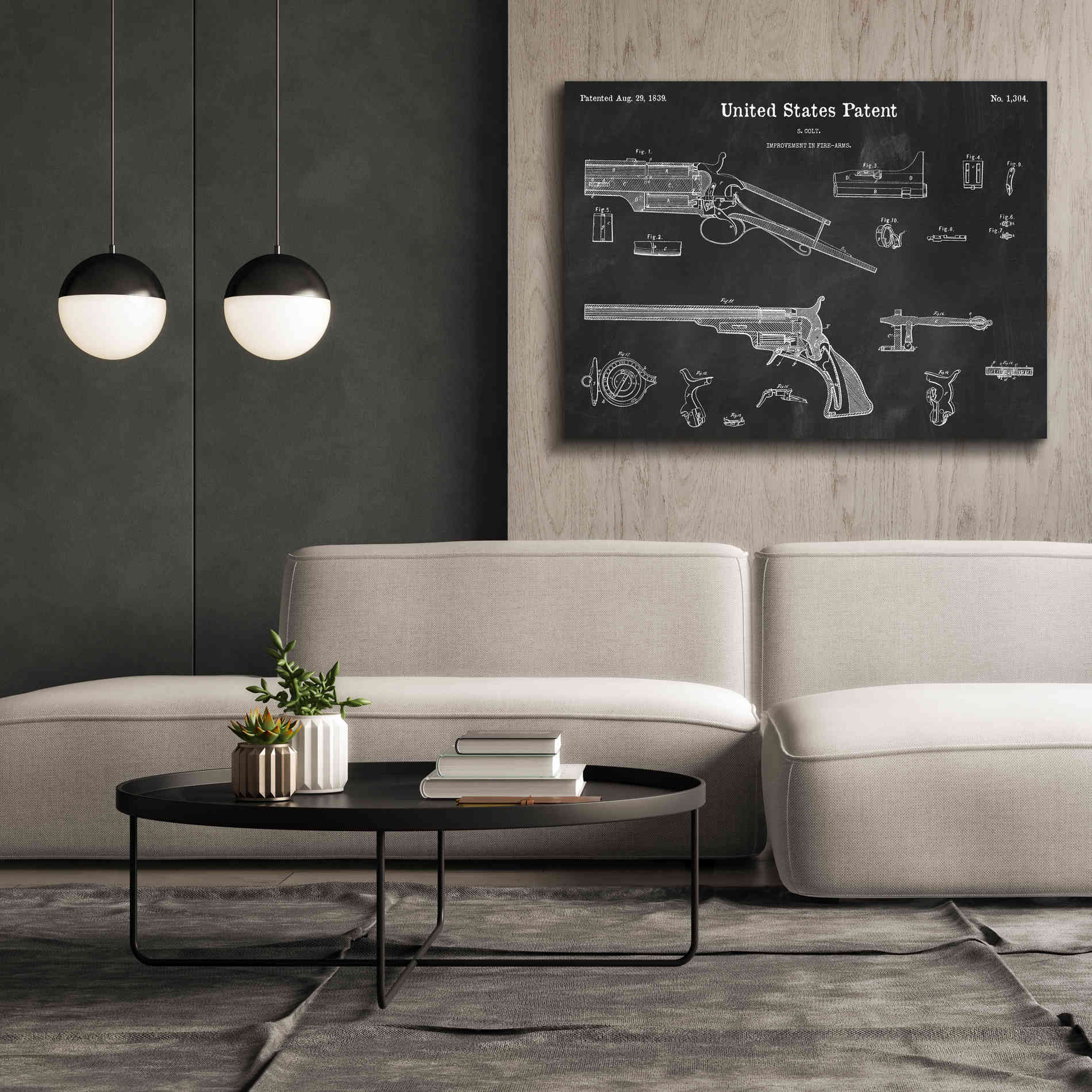 'Colt Revolver Blueprint Patent Chalkboard,' Canvas Wall Art,54 x 40