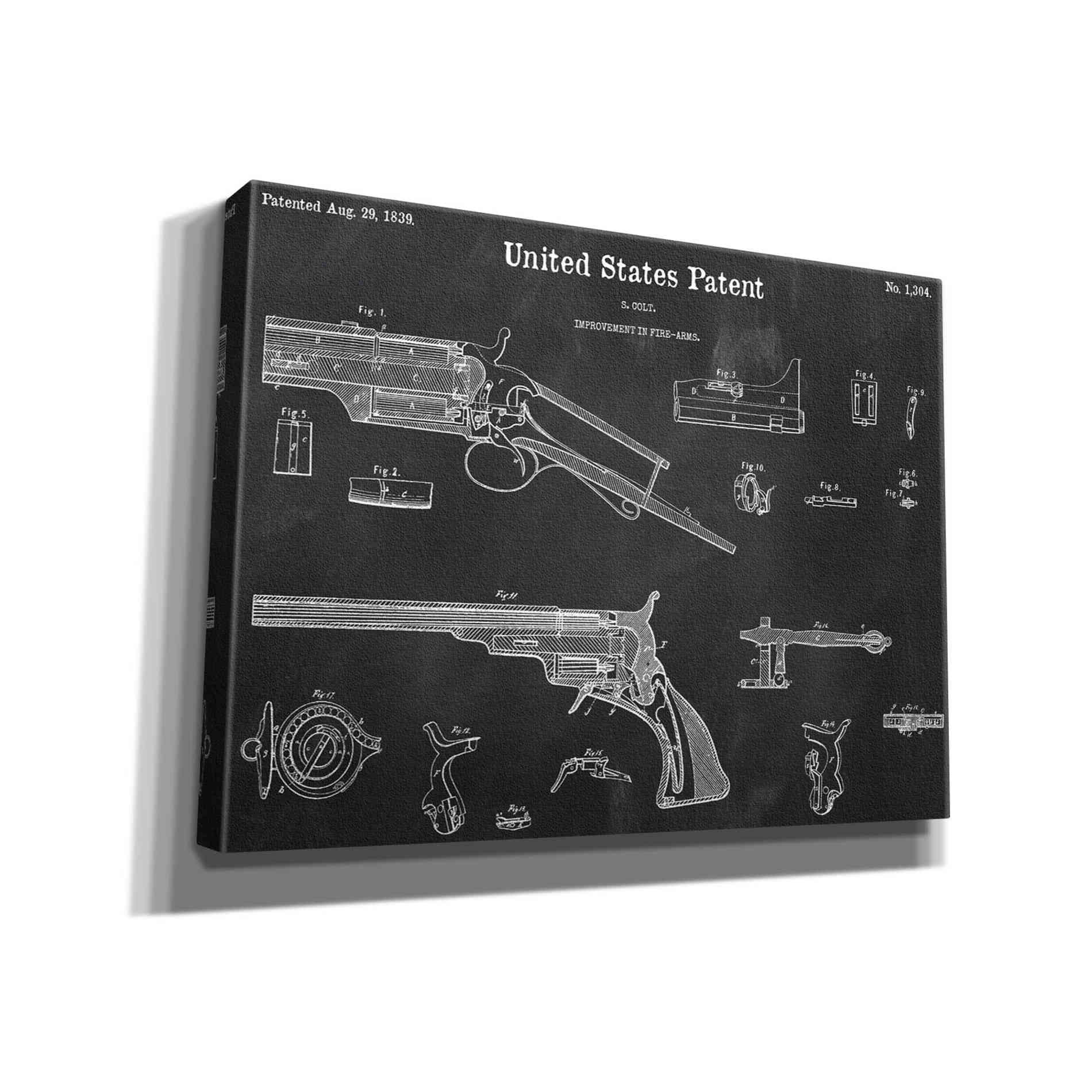 'Colt Revolver Blueprint Patent Chalkboard,' Canvas Wall Art,16x12x1.1x0,26x18x1.1x0,34x26x1.74x0,54x40x1.74x0