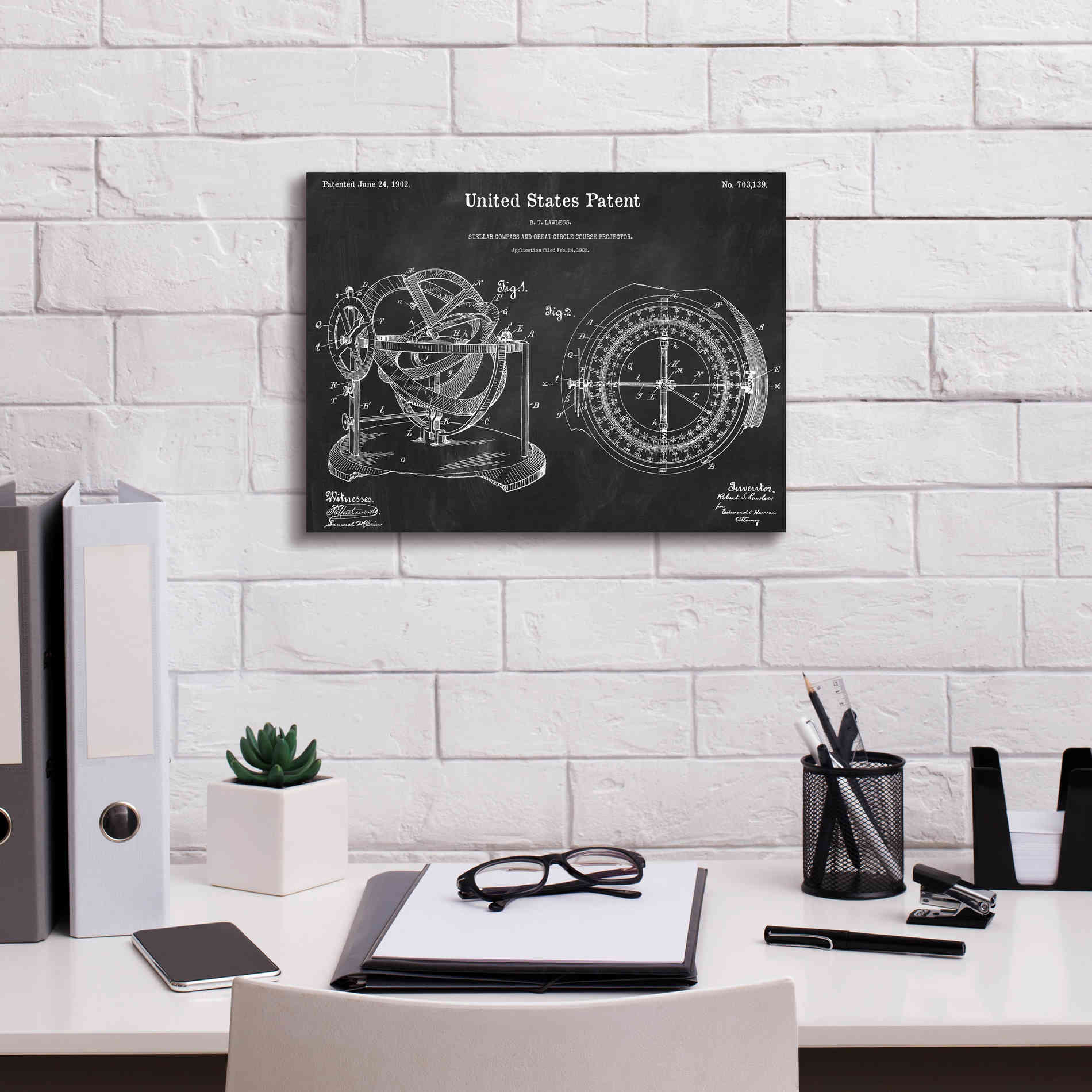 'Stellar Compass Blueprint Patent Chalkboard,' Canvas Wall Art,16 x 12