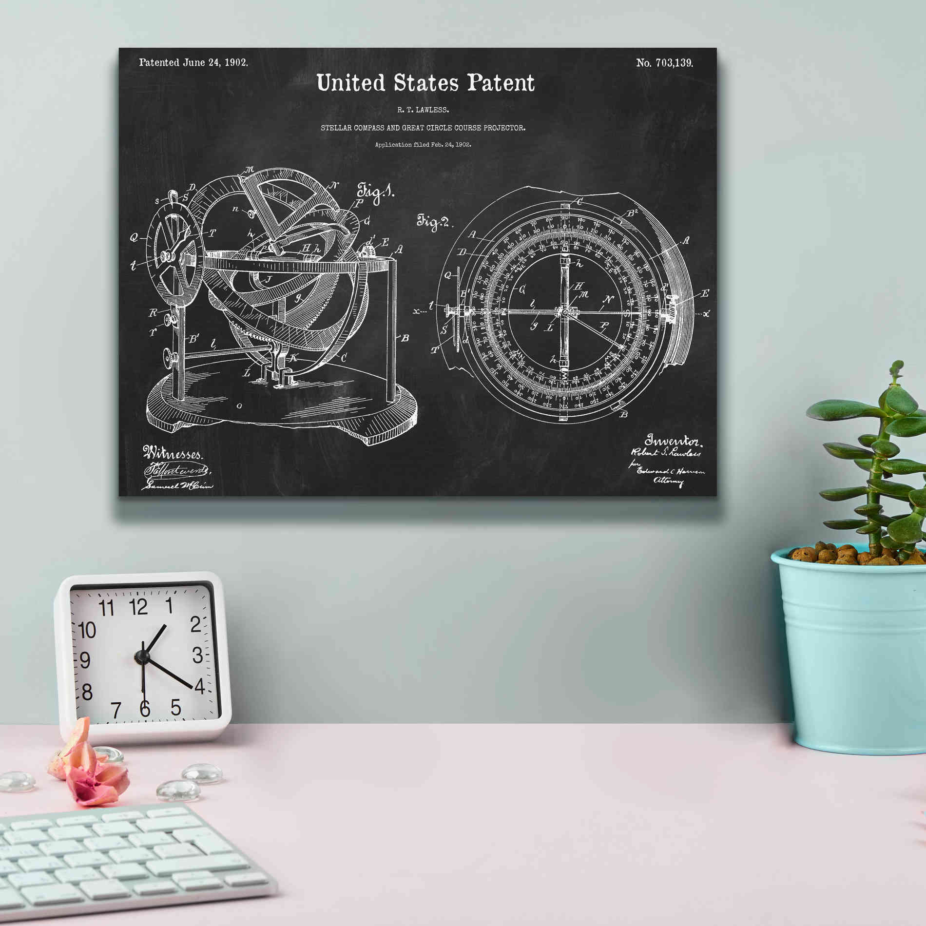 'Stellar Compass Blueprint Patent Chalkboard,' Canvas Wall Art,16 x 12