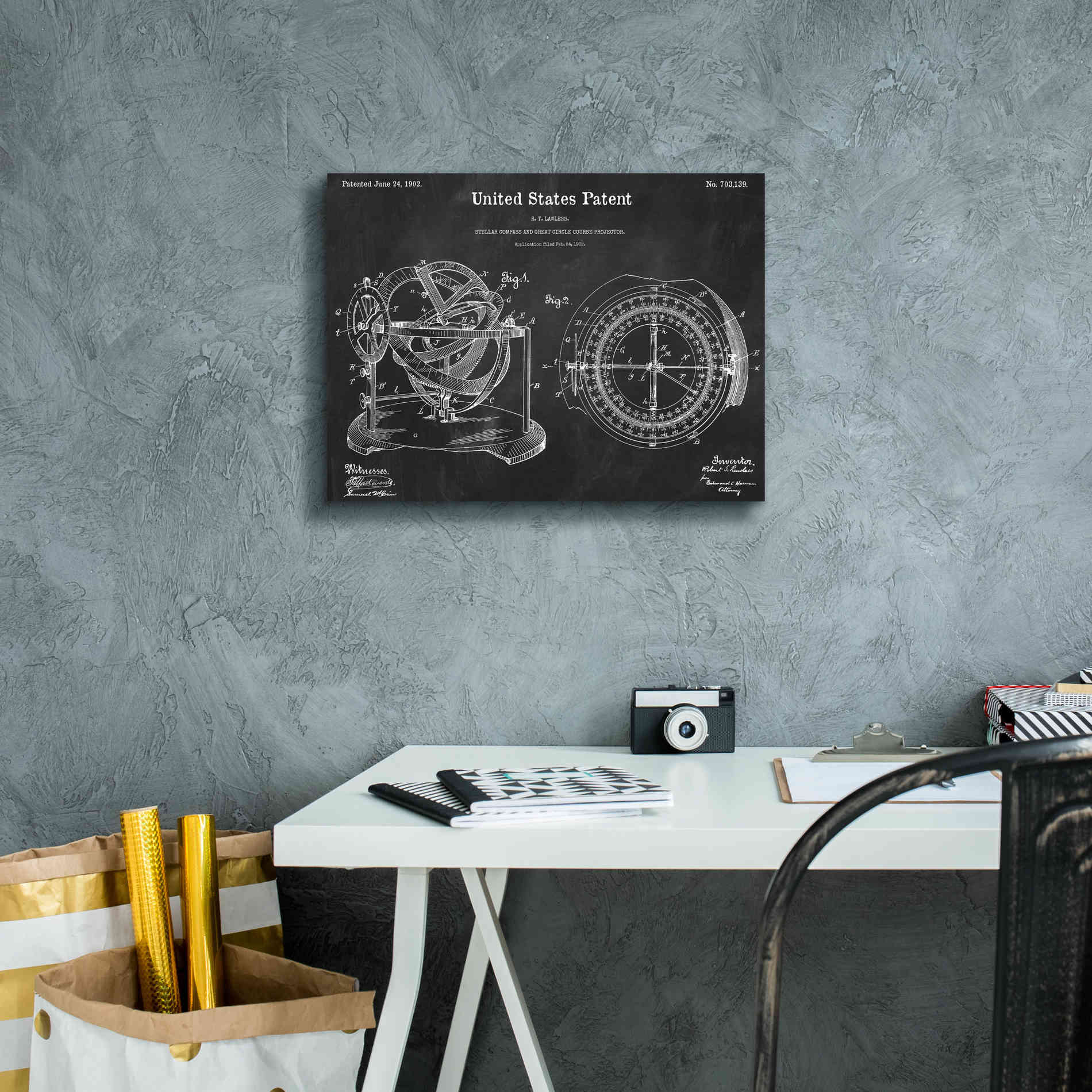 'Stellar Compass Blueprint Patent Chalkboard,' Canvas Wall Art,16 x 12