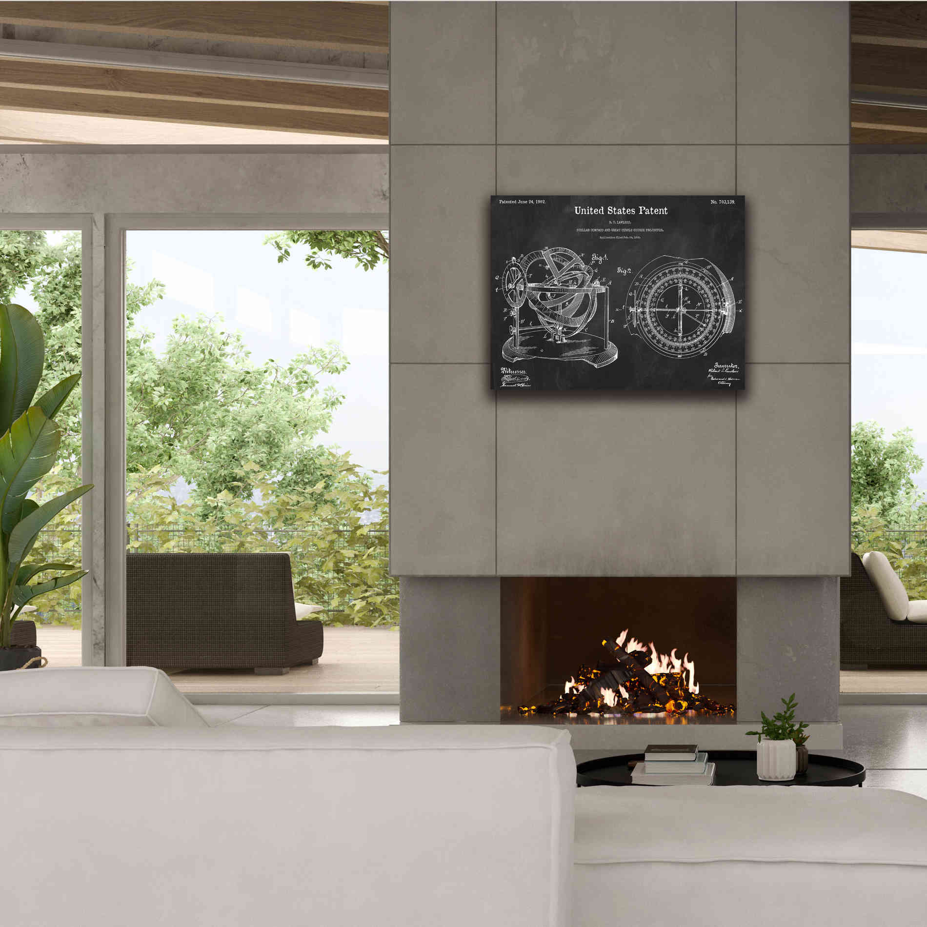 'Stellar Compass Blueprint Patent Chalkboard,' Canvas Wall Art,34 x 26