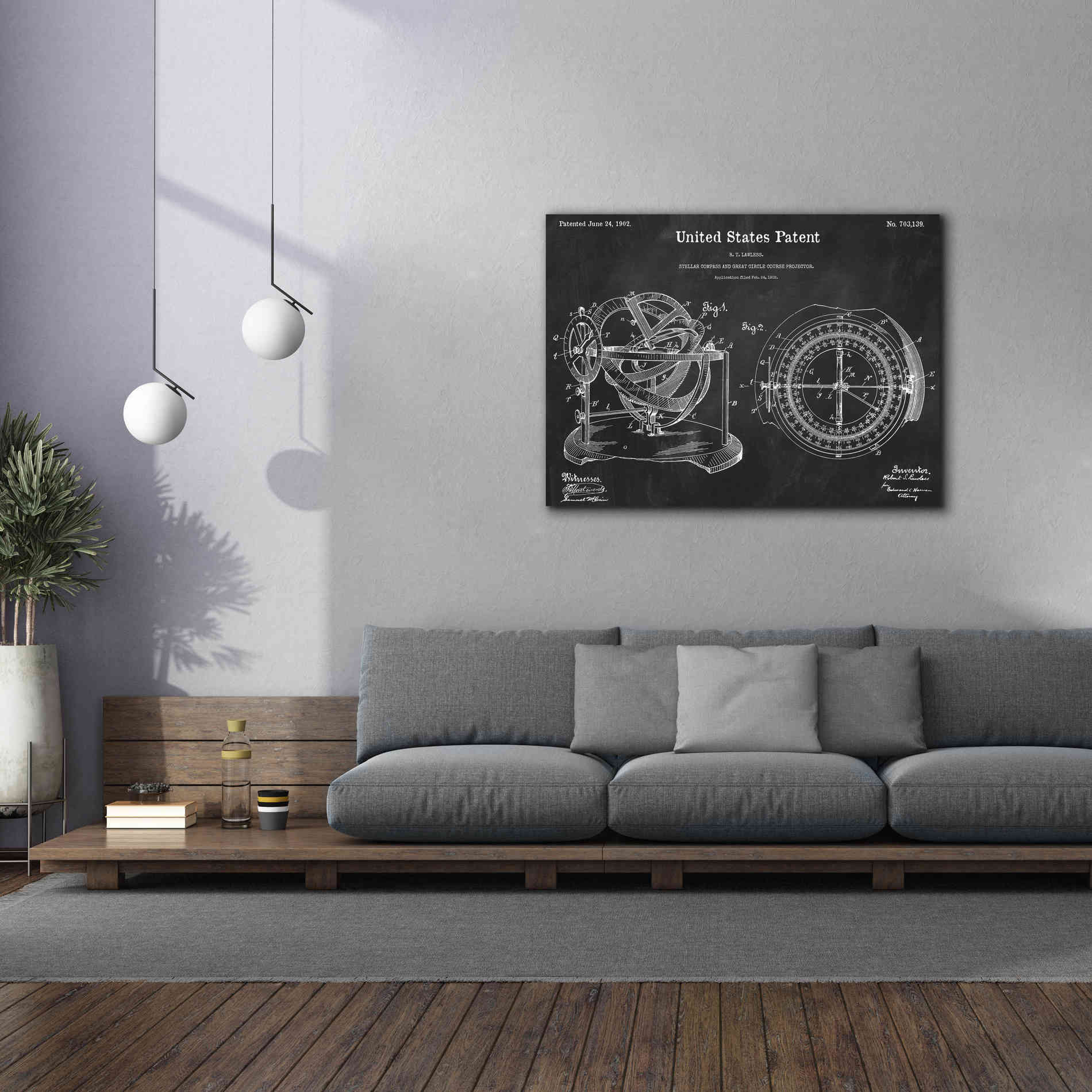 'Stellar Compass Blueprint Patent Chalkboard,' Canvas Wall Art,54 x 40