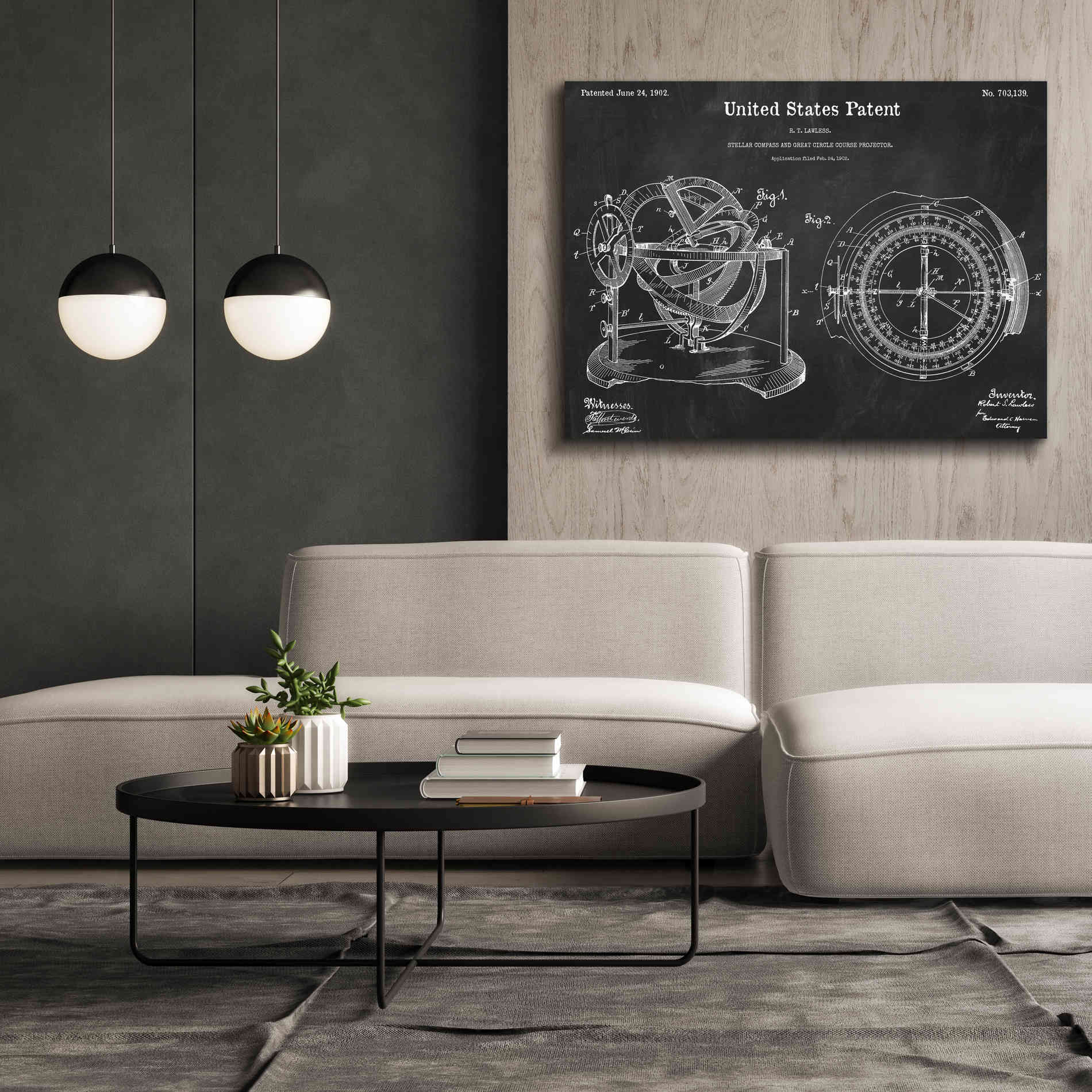 'Stellar Compass Blueprint Patent Chalkboard,' Canvas Wall Art,54 x 40