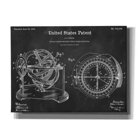 Image of 'Stellar Compass Blueprint Patent Chalkboard,' Canvas Wall Art,16x12x1.1x0,26x18x1.1x0,34x26x1.74x0,54x40x1.74x0