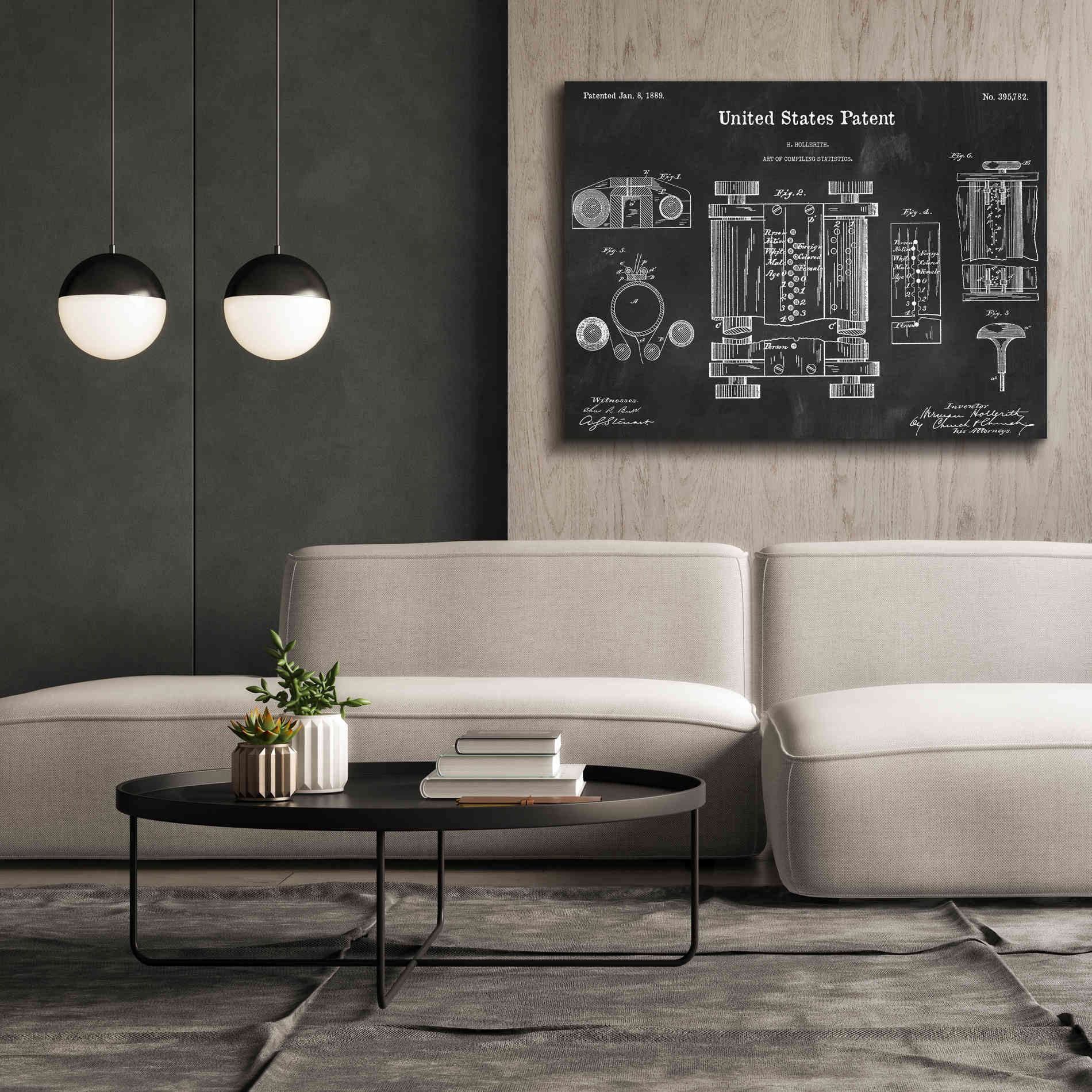 'Tubular Machine Blueprint Patent Chalkboard,' Canvas Wall Art,54 x 40