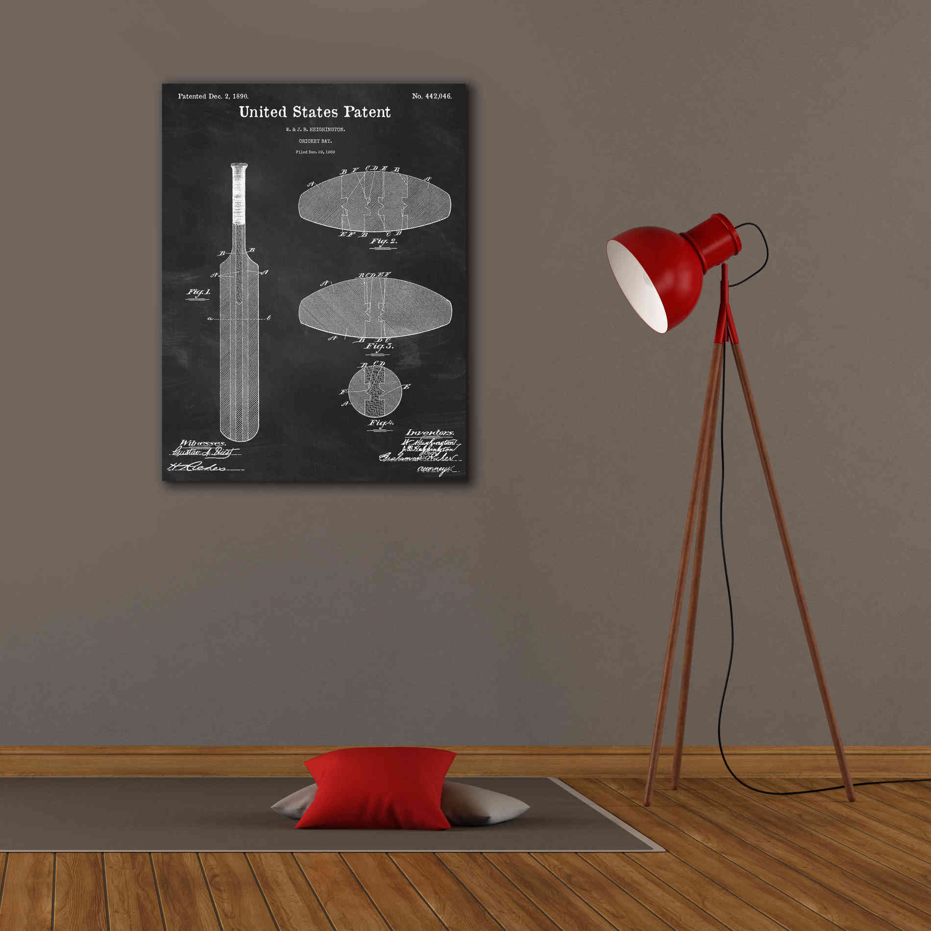 'Cricket Bat Blueprint Patent Chalkboard,' Canvas Wall Art,26 x 34