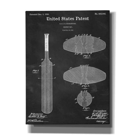 Image of 'Cricket Bat Blueprint Patent Chalkboard,' Canvas Wall Art,12x16x1.1x0,18x26x1.1x0,26x34x1.74x0,40x54x1.74x0