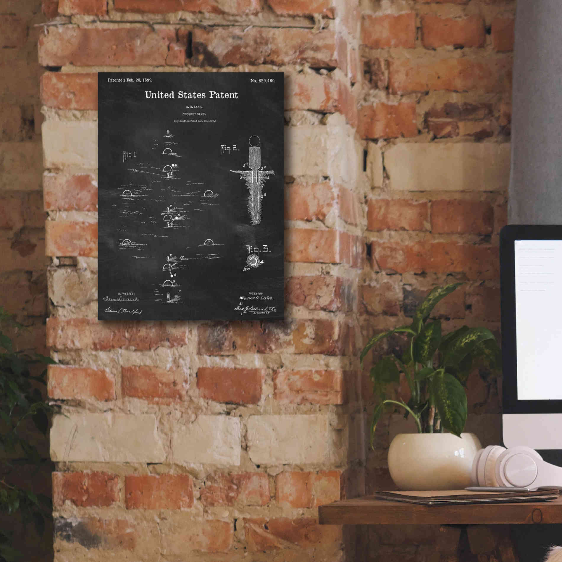 'Croquet Blueprint Patent Chalkboard,' Canvas Wall Art,12 x 16