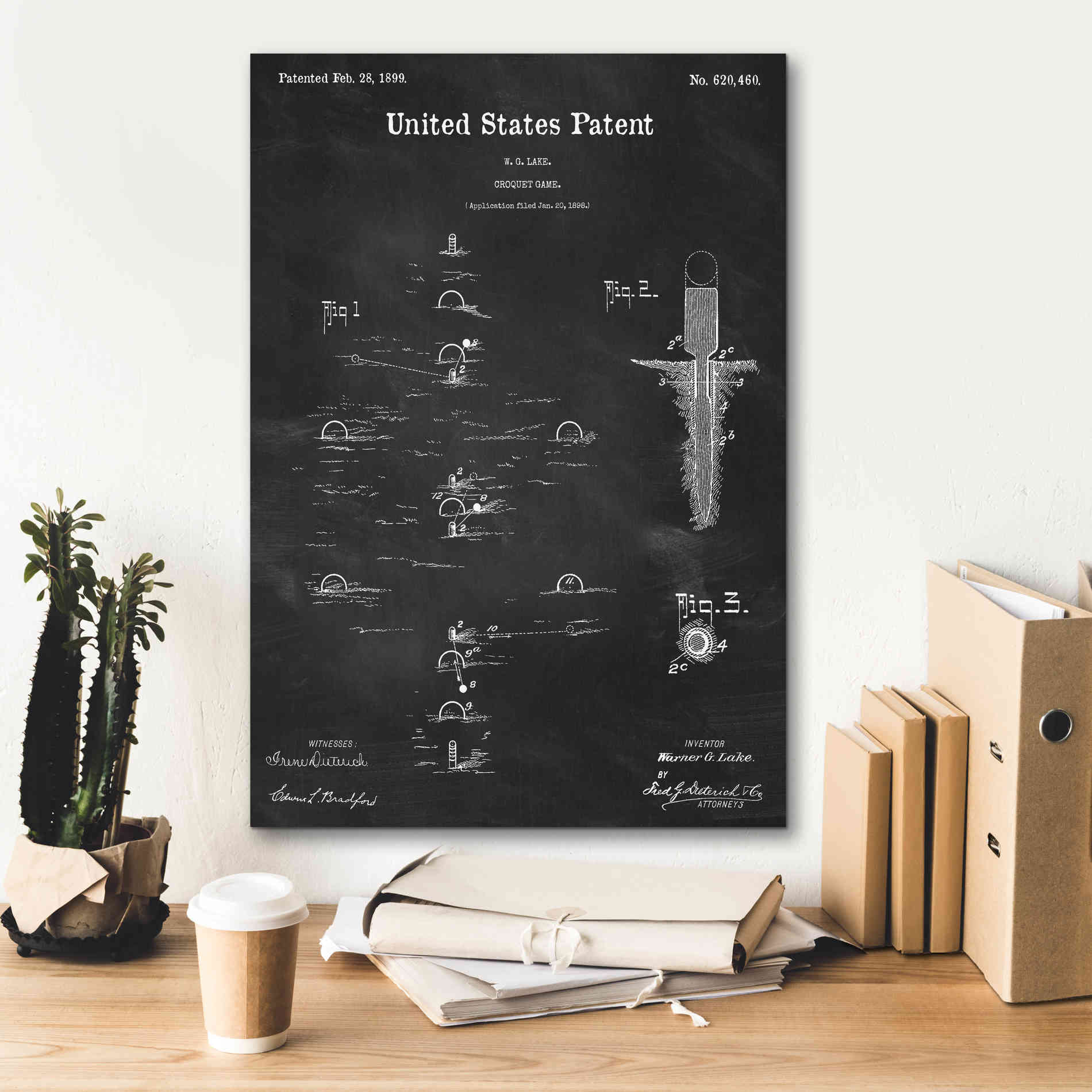 'Croquet Blueprint Patent Chalkboard,' Canvas Wall Art,18 x 26