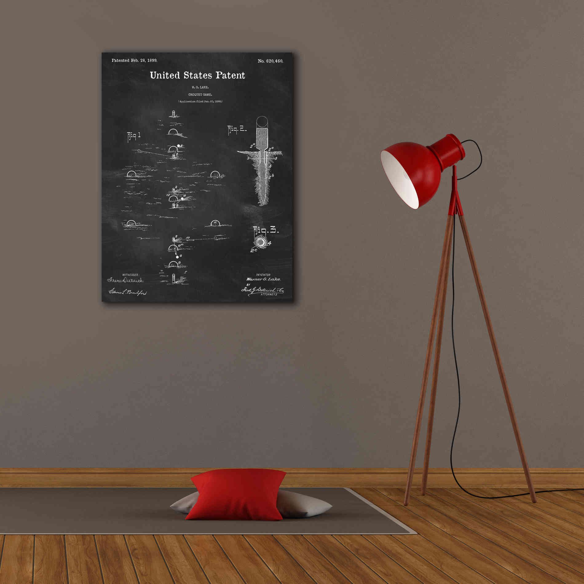 'Croquet Blueprint Patent Chalkboard,' Canvas Wall Art,26 x 34