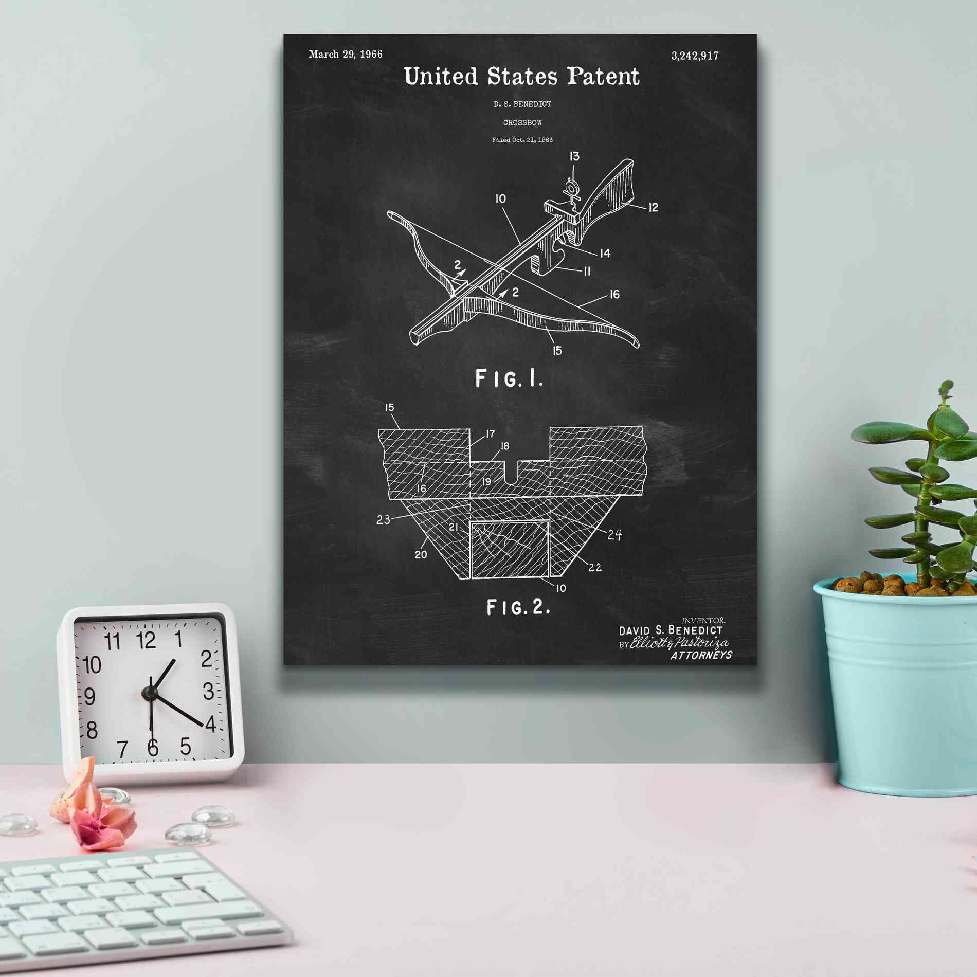 'Crossbow Blueprint Patent Chalkboard,' Canvas Wall Art,12 x 16