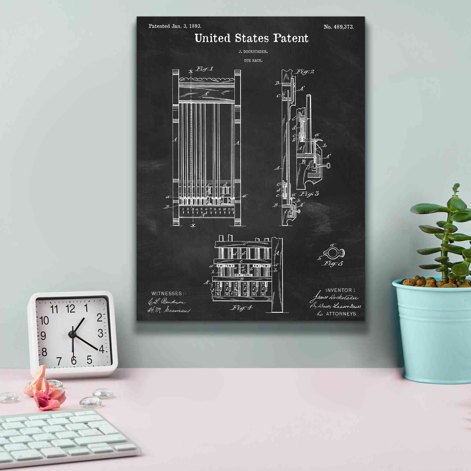 'Cue Rack Blueprint Patent Chalkboard,' Canvas Wall Art,12 x 16